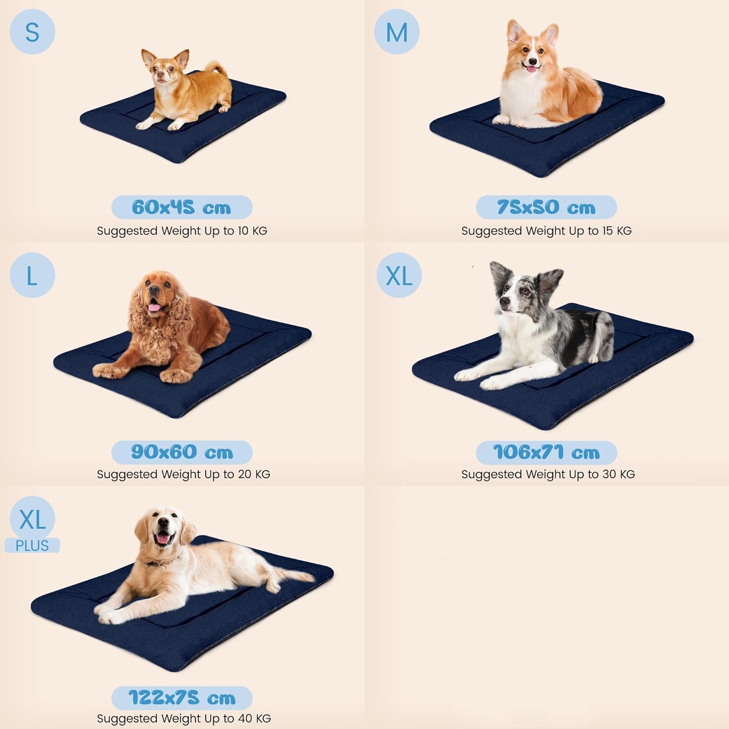 Detalle 2 de Baodan Large Washable Dog Bed (90 x 60 cm) – Plush Navy cushion mat