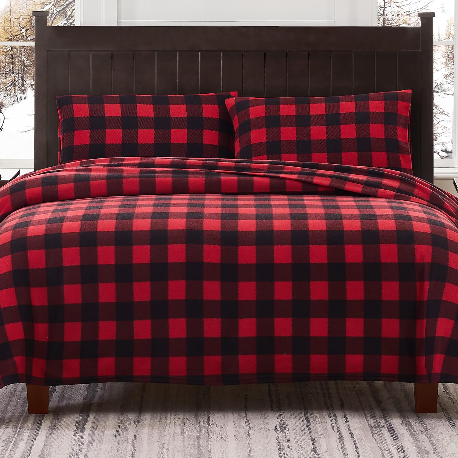 Detalle 2 de Viviland SHTRDBUCHQ Queen Fleece Sheet Set, Red and Black Buffalo Plaid