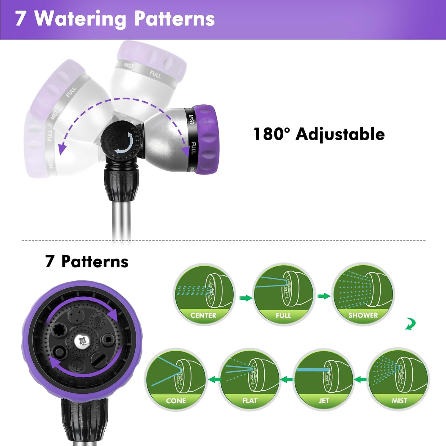 Detalle 1 de RESTMO 16-Inch Metal Hose Wand with 180° Swivel Head and 7 Spray Patterns