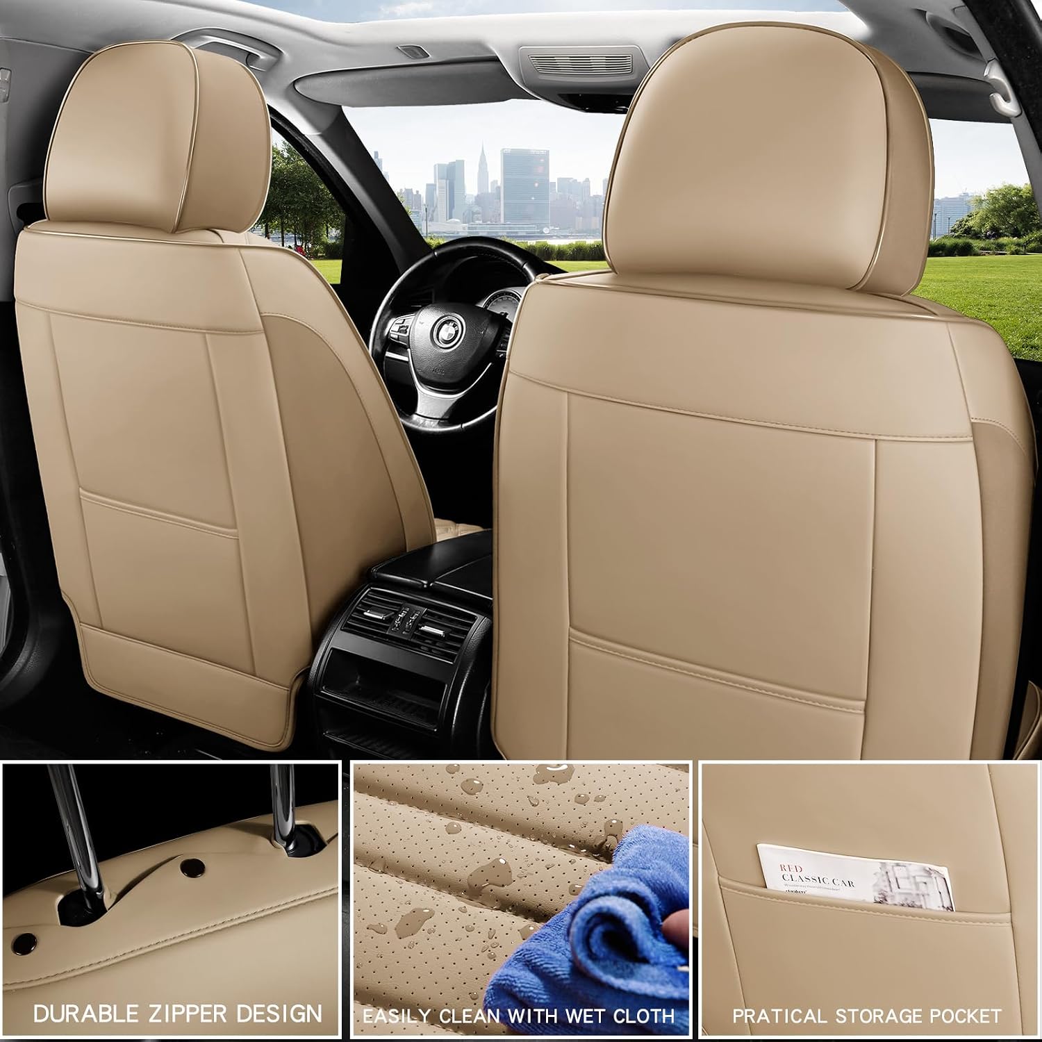 Thumbnail 1 de MINGBRON Car Seat Covers: Front Waterproof Protector in Beige (Fits Most Cars)