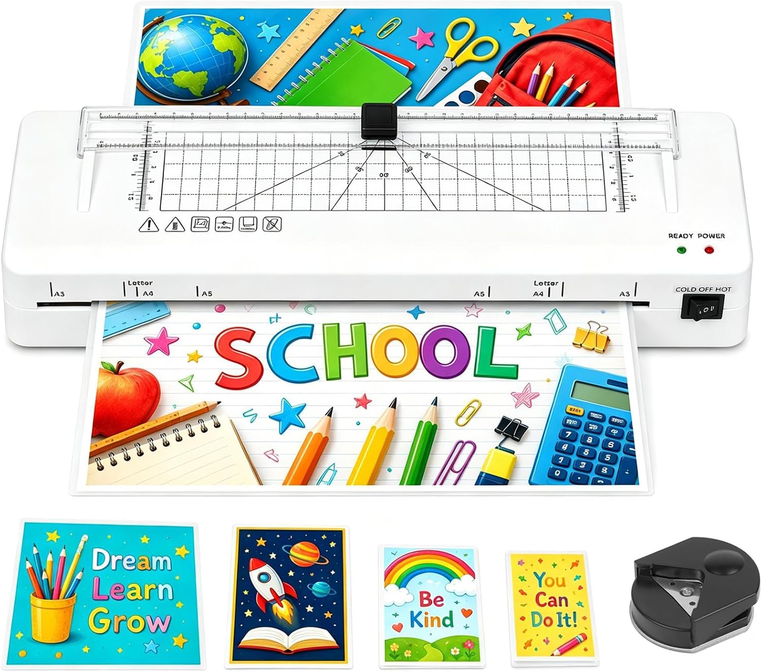 Detalle de Laminator for A3: Thermal and Cold double‑mode with Built‑in Cutter & Corner Rounder (A3+10pics Set)