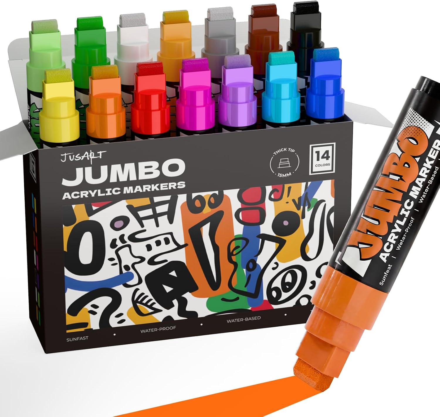 Detalle de JusArt 14 Colors Jumbo Markers – 15mm Wide Tip for Multi-Surface Crafting