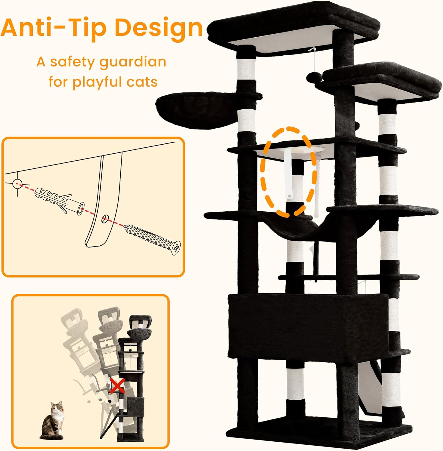 Detalle 2 de Heybly HCT033G 78.7-Inch Cat Tree with 5 Levels and Plush Perches