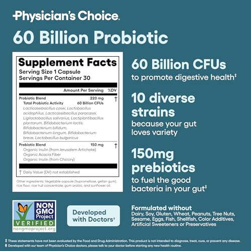 Thumbnail 5 de Physician's CHOICE Probiotics 60 Billion CFU – 10 Strains + Organic Prebiotics
