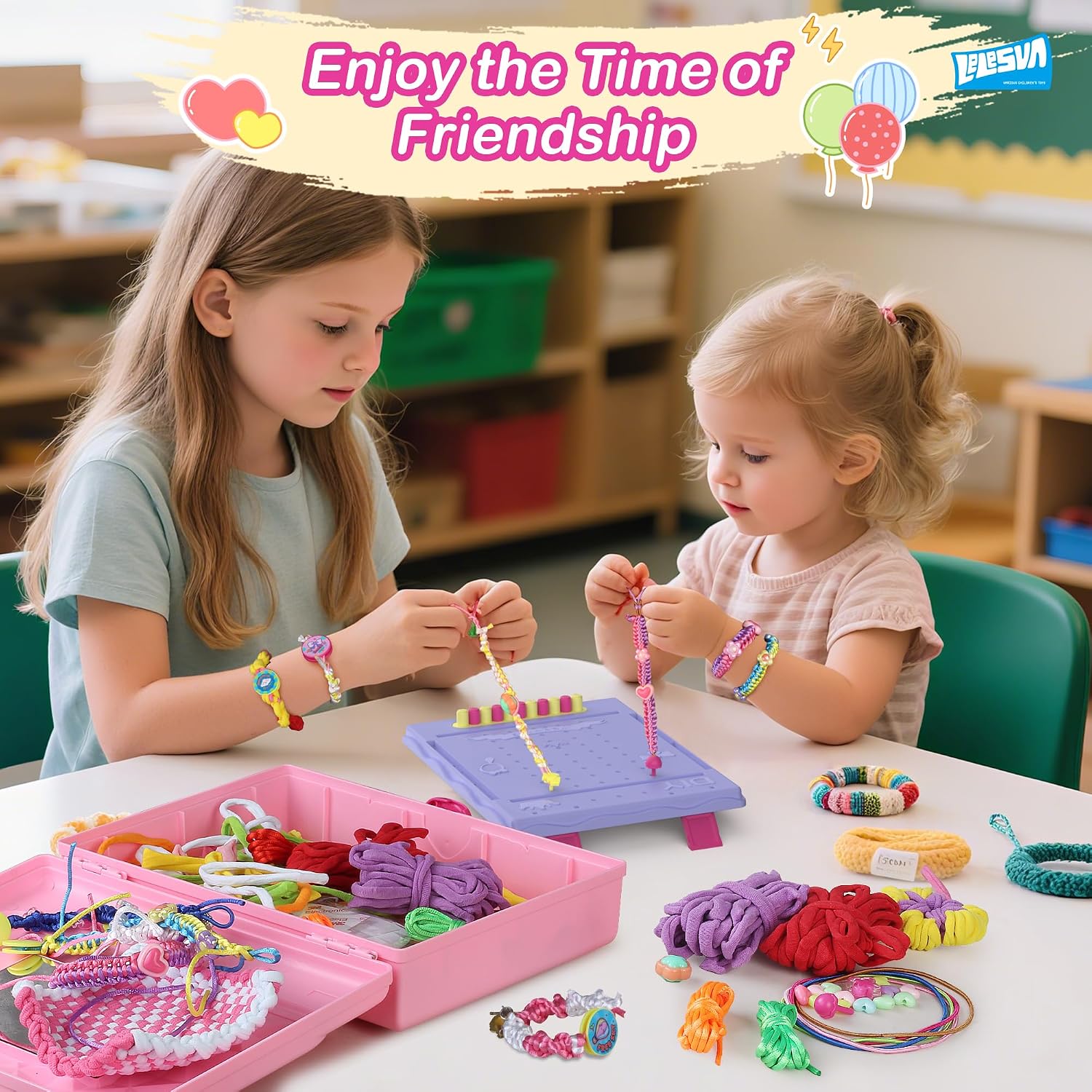 Detalle de Kit 3 in 1 da 400 pezzi con telaio per tessitura: braccialetti dell’amicizia e scatola portaoggetti