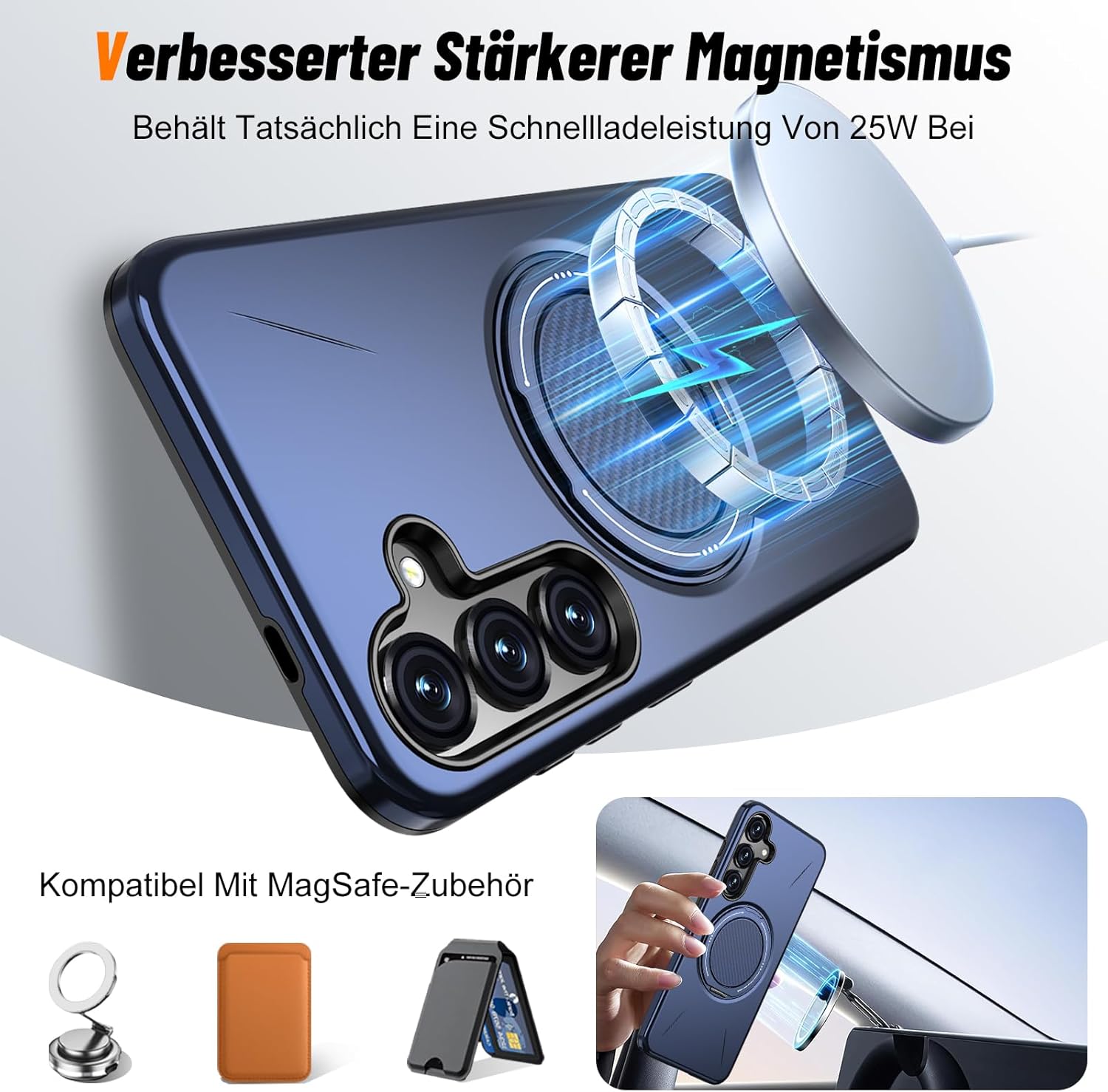 Thumbnail 2 de Vanki Hülle für Samsung Galaxy A25 5G – 360° Ring-Ständer, Doppelter Schutz aus TPU und PC (Blau)