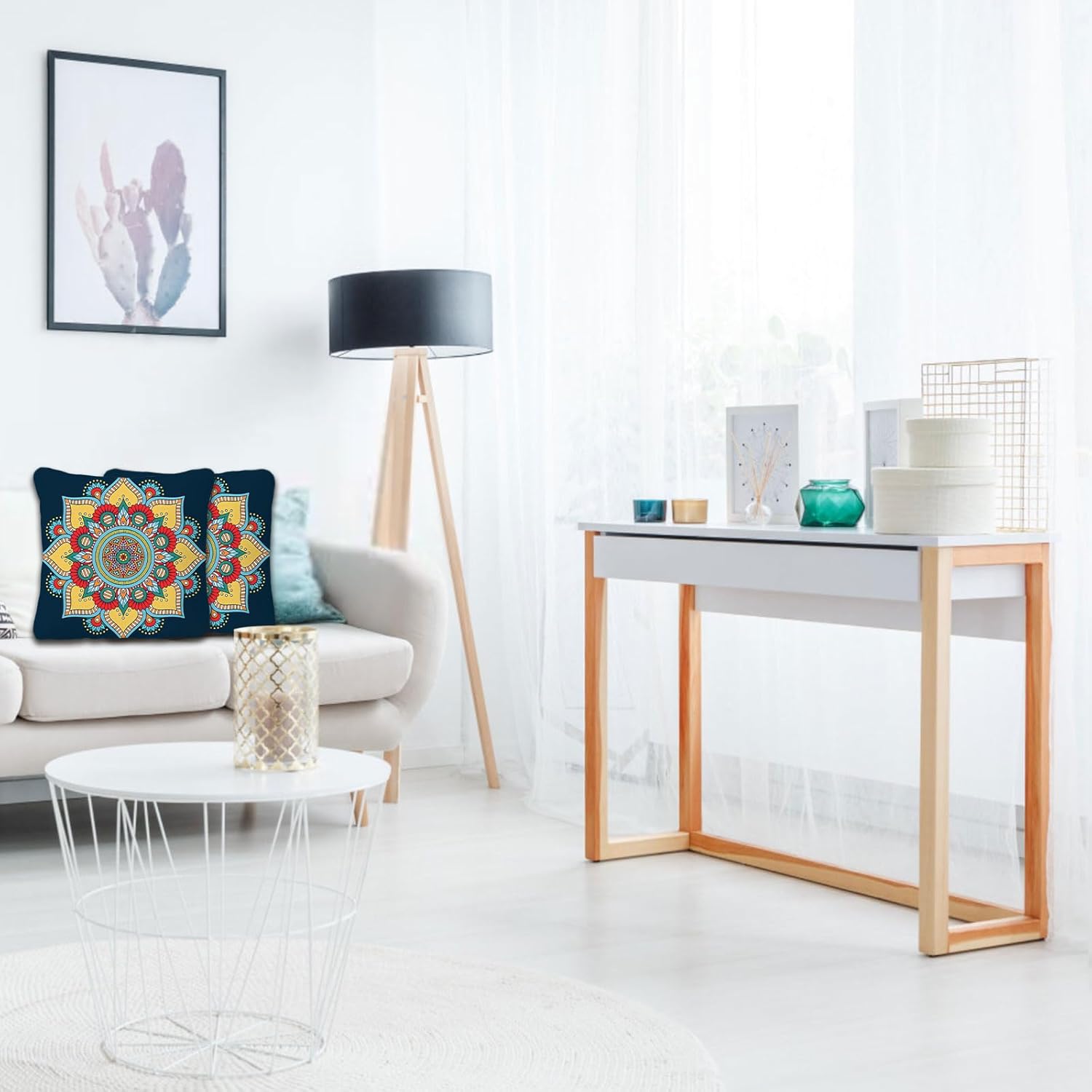 Thumbnail 2 de Betadistor Teal boho floral cushion covers (45 x 45cm approx), set of 2, 18 x 18in style