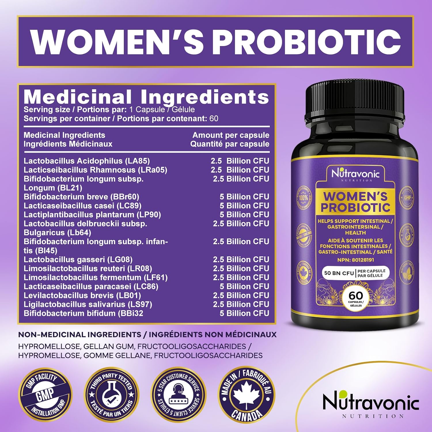 Detalle de Nutravonic Nutrition Probiotics for Women, 50 Billion CFU, 15 Strains, Delayed-Release Capsules