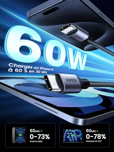 Thumbnail 1 de UGREEN Zapix Câble USB C 60W PD Charge Rapide Nylon Tressé (2M)