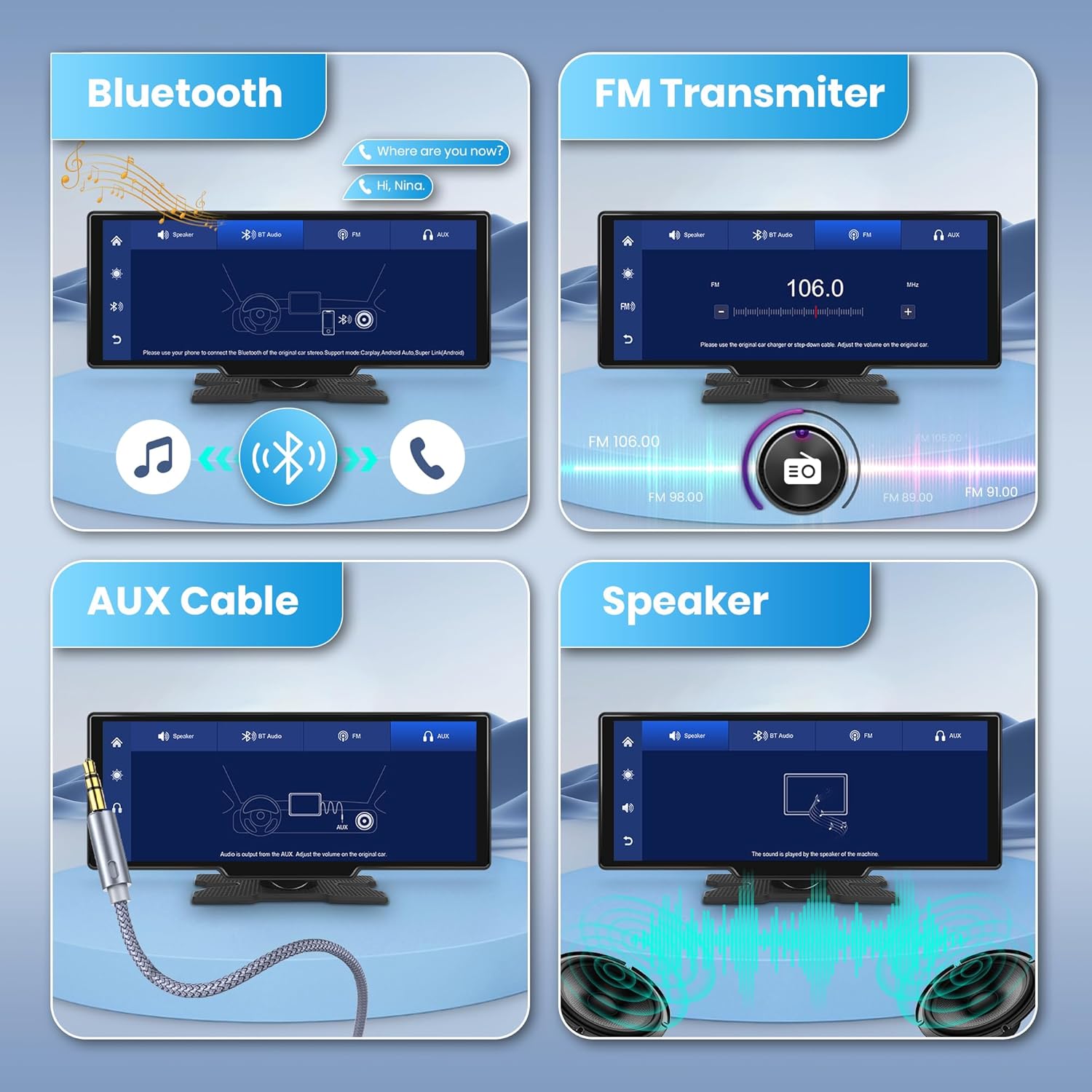 Detalle de 10.26-Inch Portable CarPlay Screen with Wireless CarPlay & Android Auto for 7V–32V Vehicles