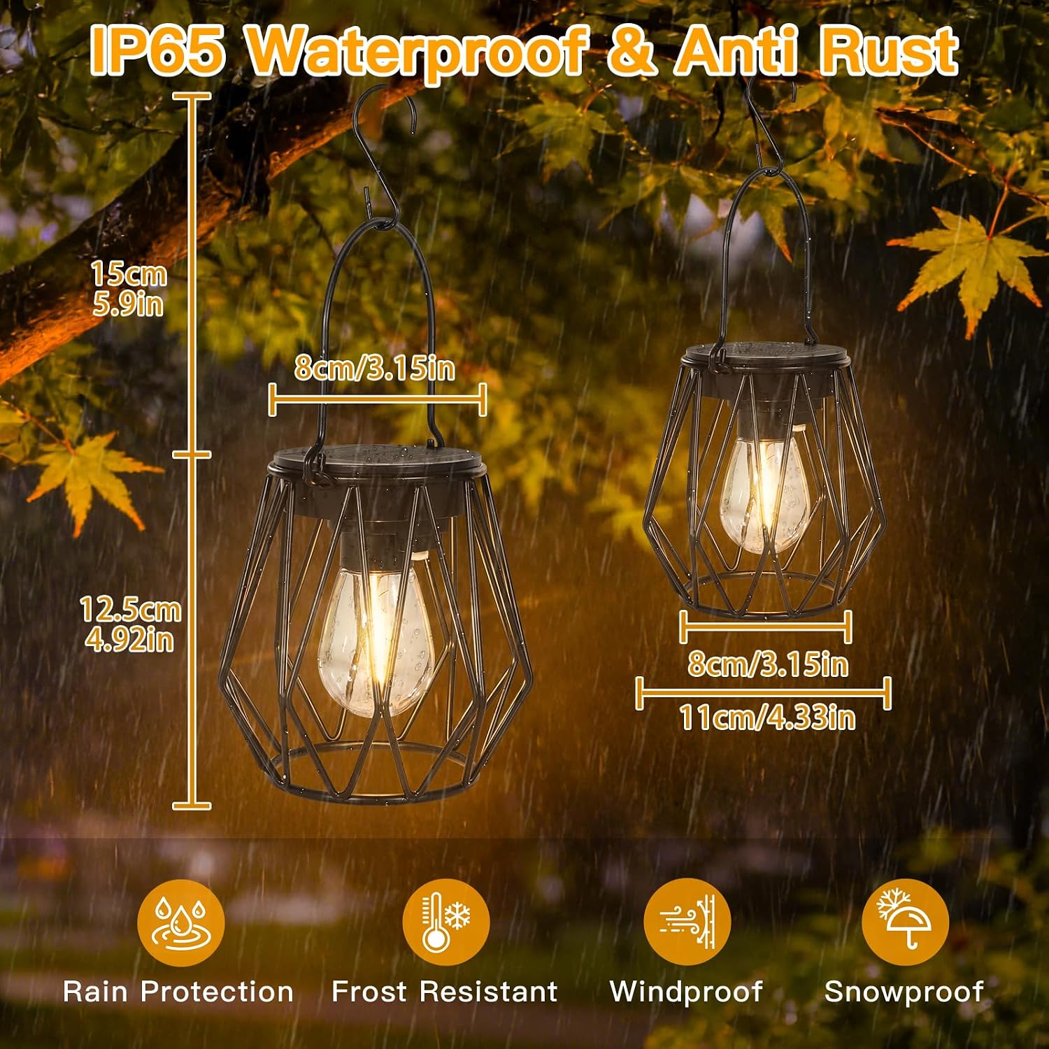 Detalle 2 de TaoFiaCo Lanterna Solare per Esterni – 2 pezzi, da appendere o posare, IP65, design retrò per giardino e balcone
