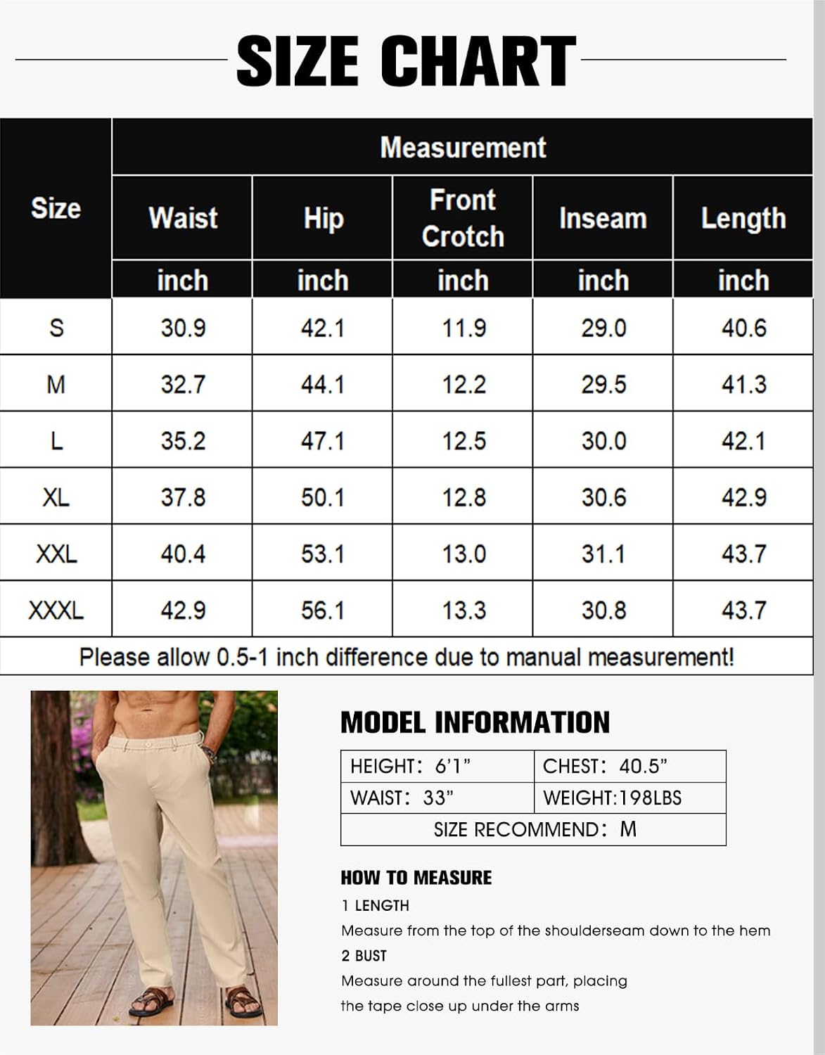 Detalle 2 de COOFANDY Pantalon homme en lin léger décontracté d’été, avec taille élastique