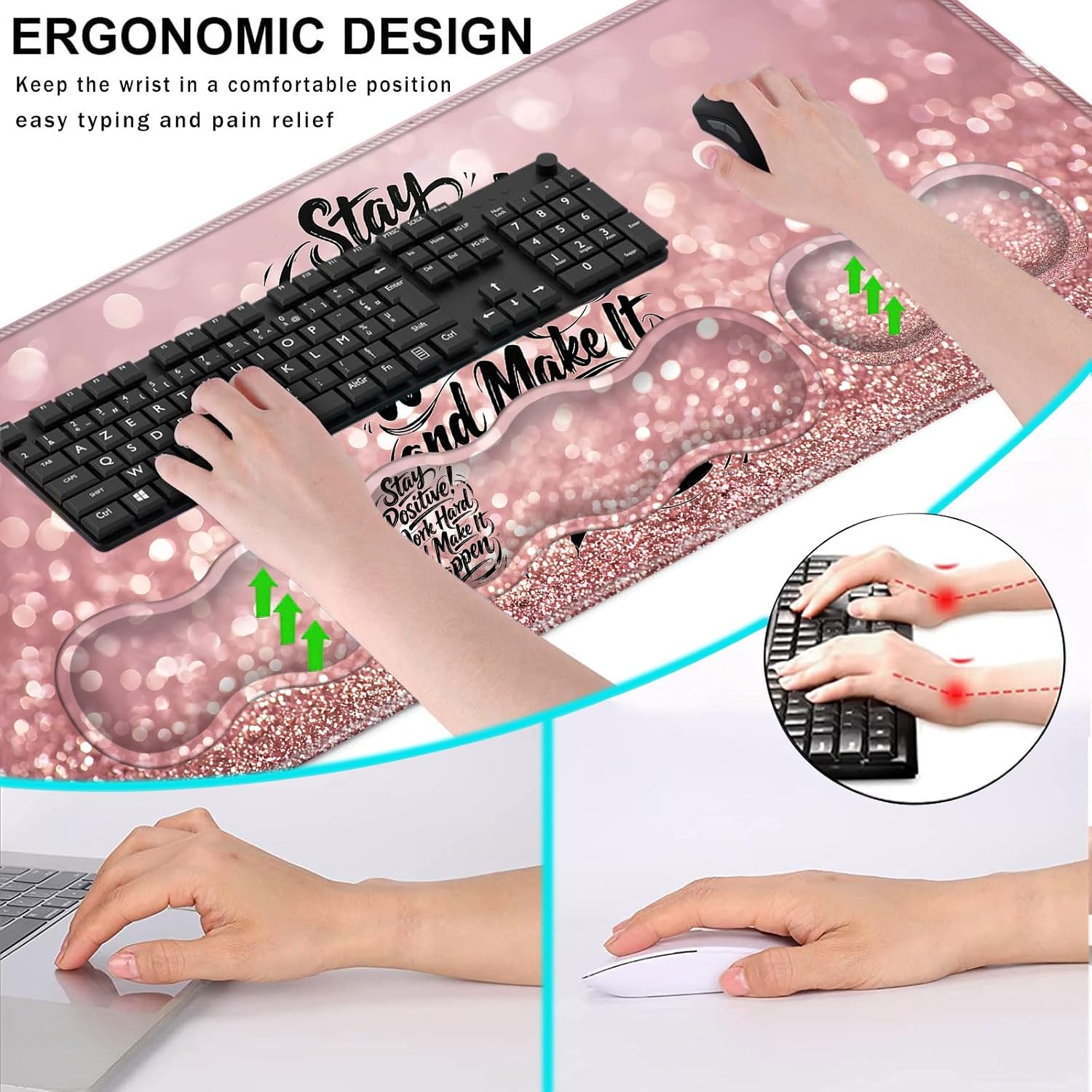 Detalle 2 de CICPLKSE BS-XLMP-4 Ergonomic Desk Mat Set with Memory Foam Wrist Rests