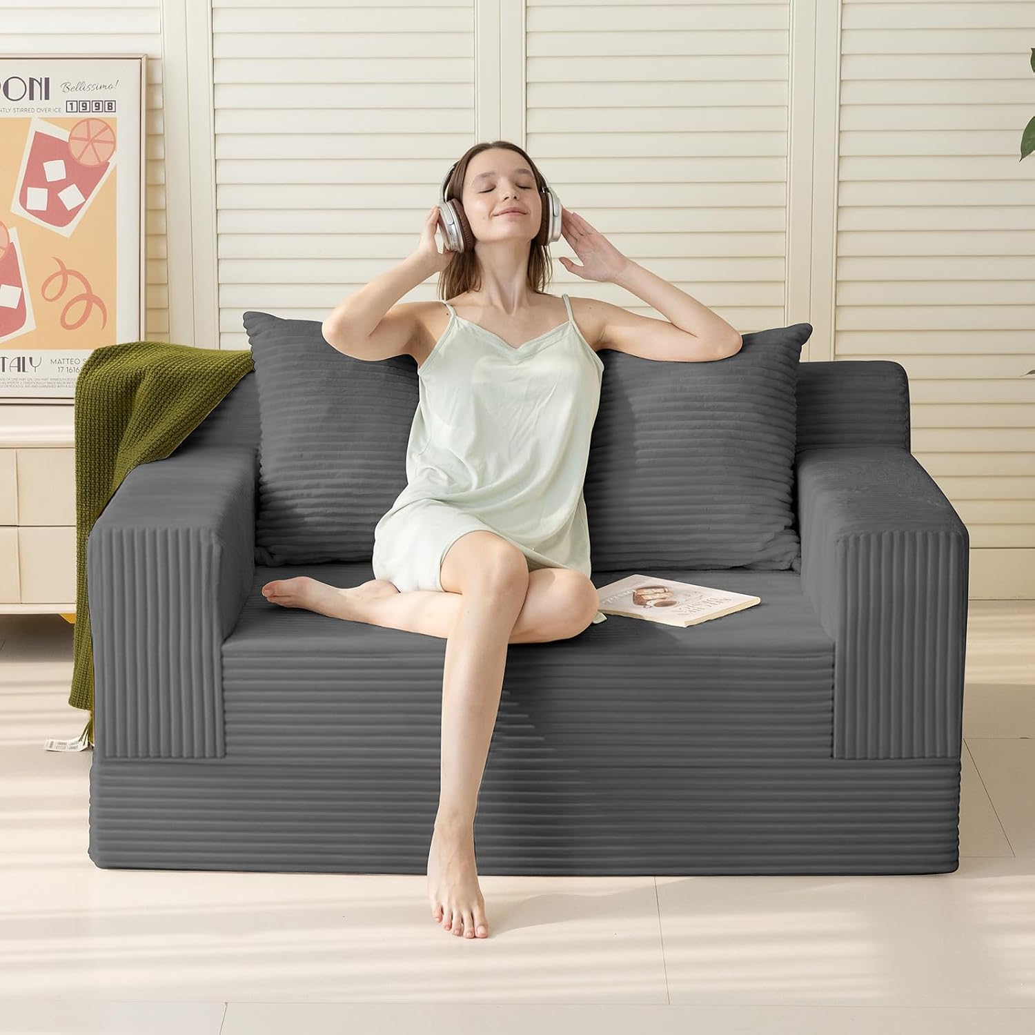 Thumbnail 1 de Erament Convertible Sofa Bed Loveseat, Gray Corduroy, Folding Memory Foam