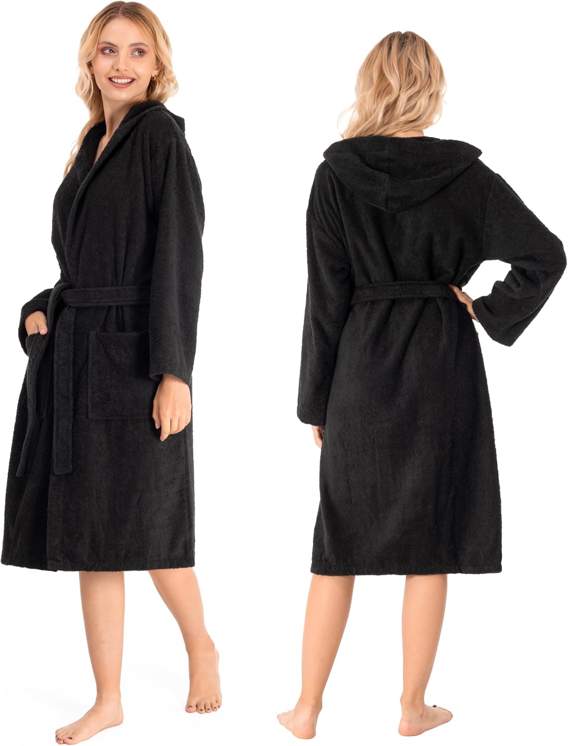 Detalle de Twinzen Damen Bademantel mit Kapuze aus 100% Baumwolle (OEKO-TEX®), XS–XL