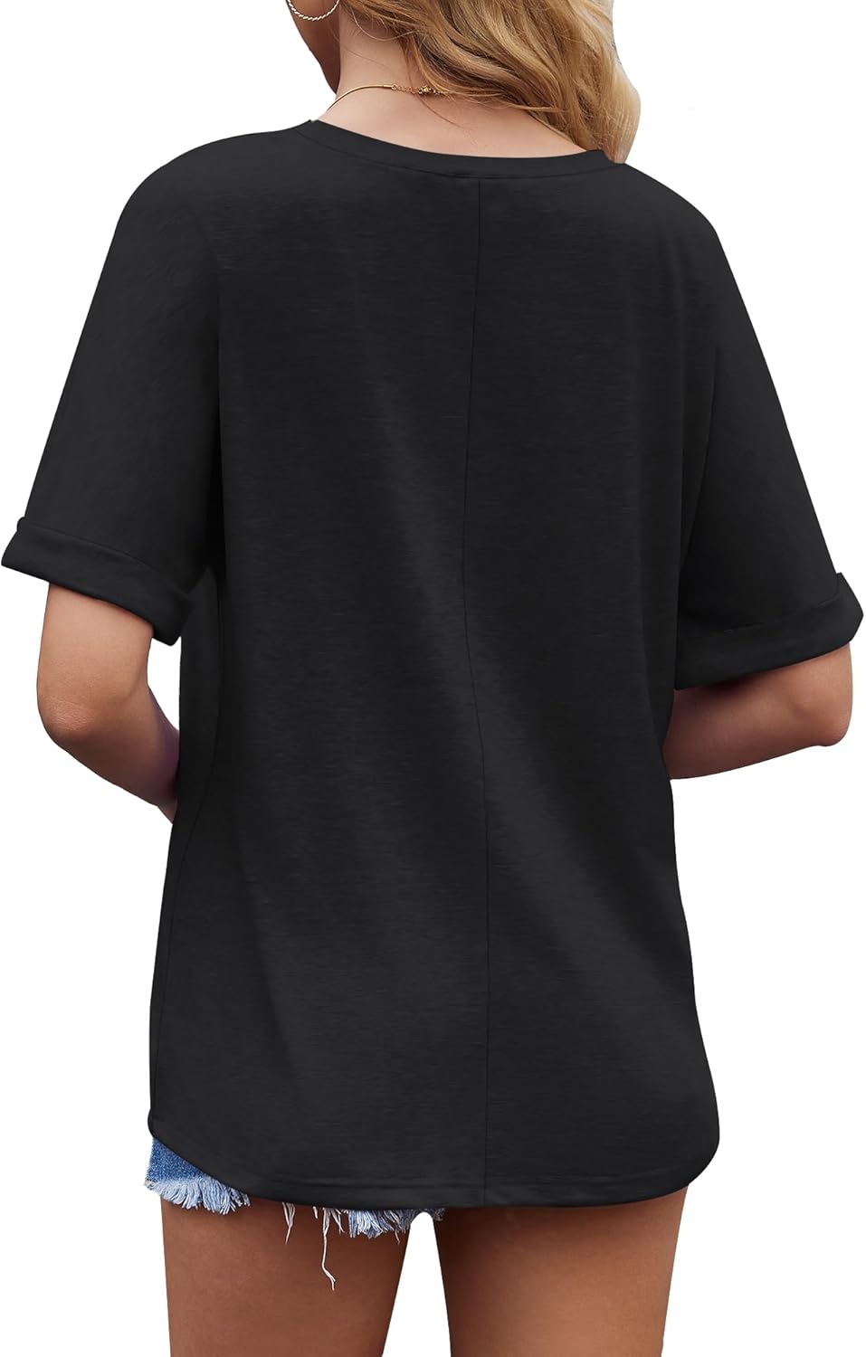 Thumbnail 2 de WNEEDU Tee Shirt Oversize Femme Col V été – Haut léger et décontracté pour l’été
