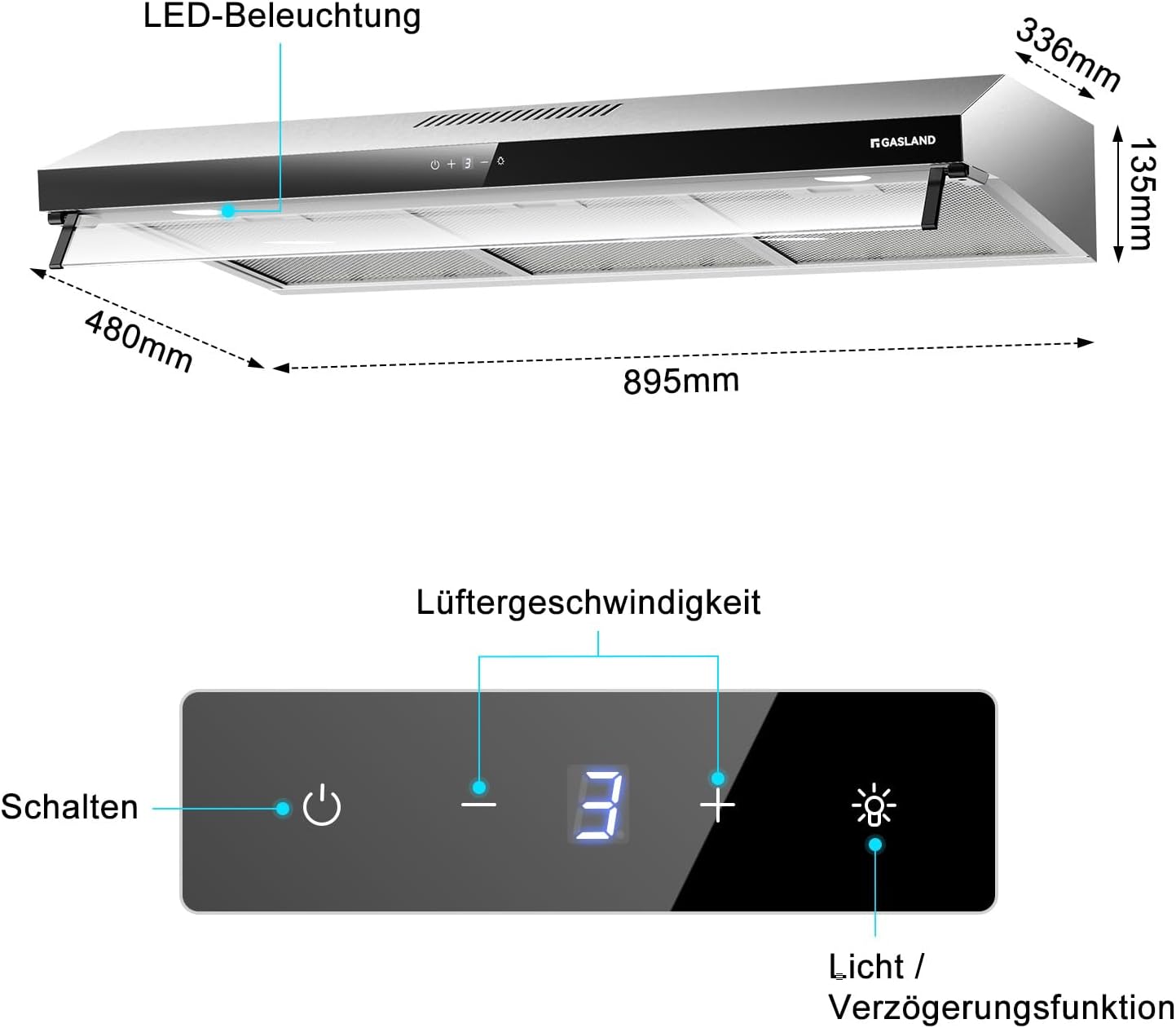 Thumbnail 5 de GASLAND UC90SS Doppelmotor Dunstabzug 90 cm