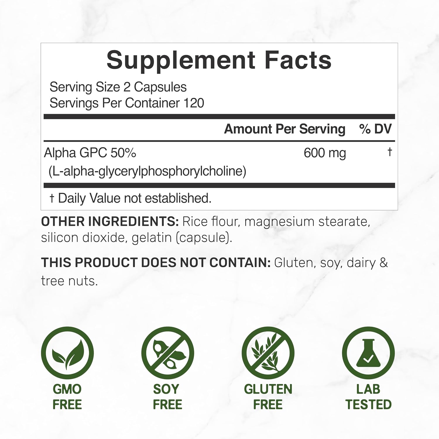 Detalle 2 de DEAL SUPPLEMENT Alpha GPC Capsules, 600 mg
