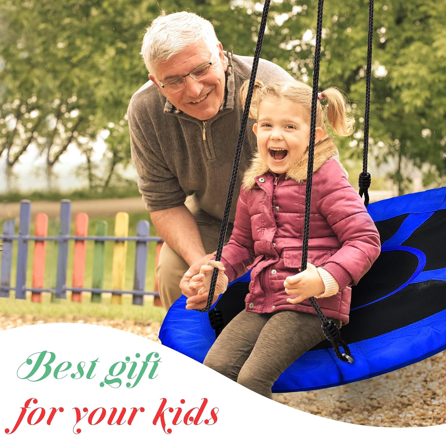 Detalle 2 de PACEARTH 40 Inch Saucer Tree Swing Flying 900lb Capacity — Colorful, Durable Family Swing