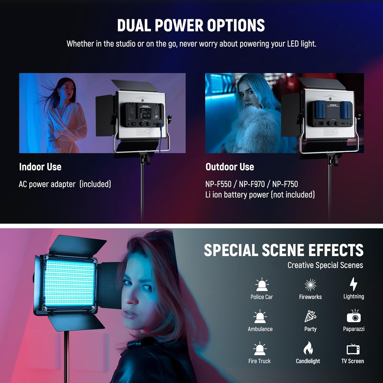 Thumbnail 6 de NEEWER Upgraded 660 PRO II RGB LED Video Light – 2 Pack with App Control and Stands
