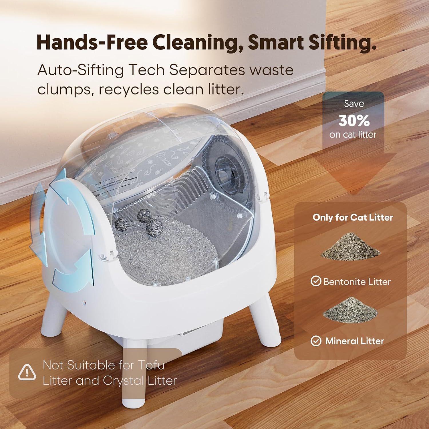 Detalle de teweoa AS11 Automatic Open-Top Cat Litter Box with Multi-Sensor Safety