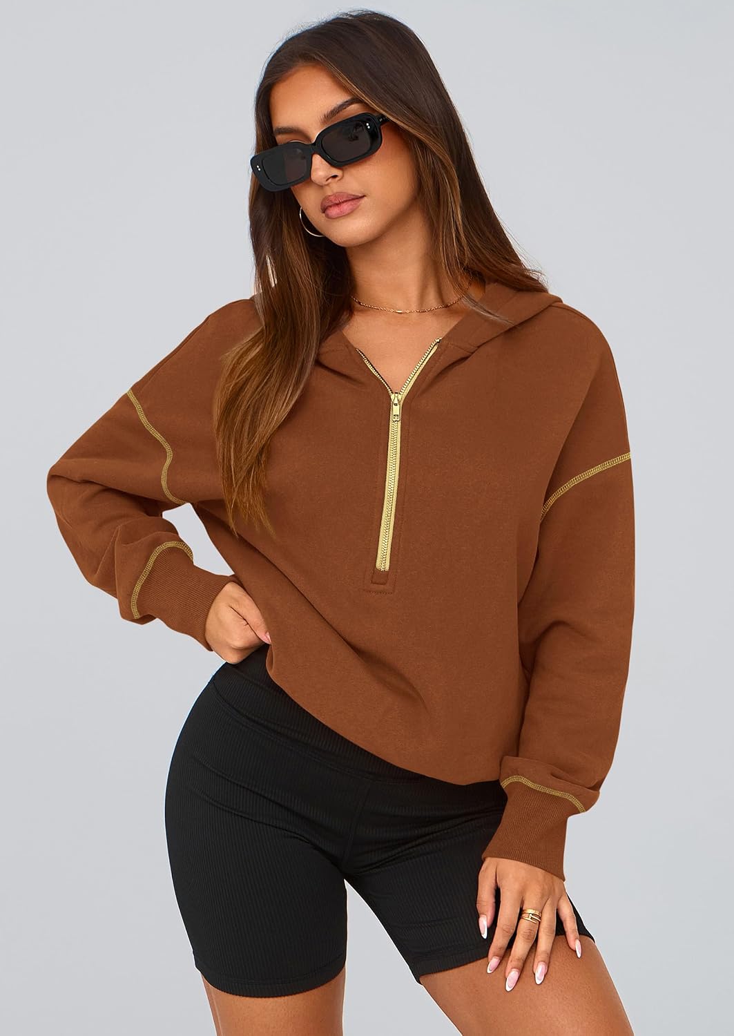 Detalle 2 de PRETTYGARDEN Pr785 Women's Cropped Hoodie, Half-Zip and Fleece-Lined