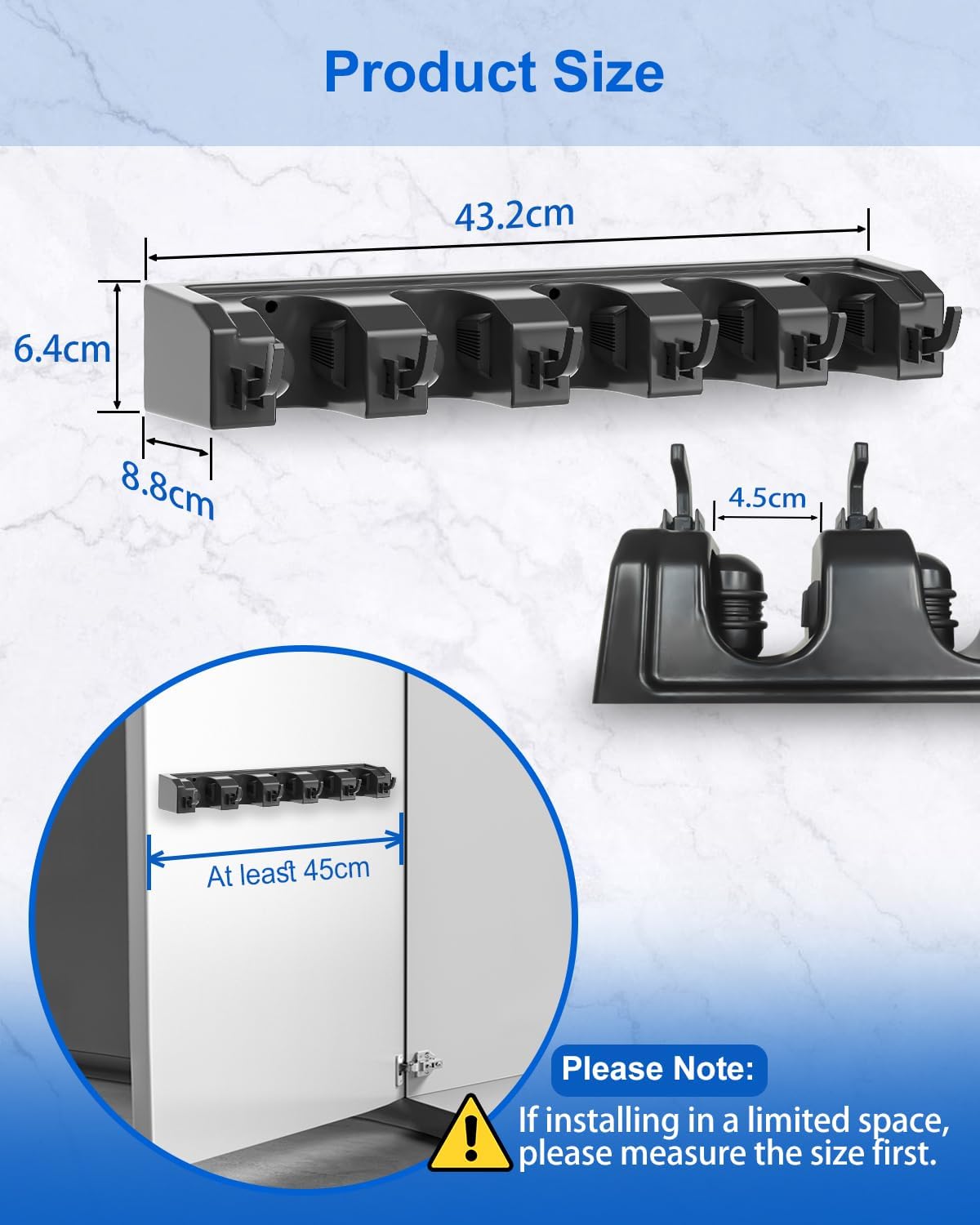 Detalle de AceMining Wall Mounted Broom Mop Holder: Heavy-Duty, 5 Holders & 6 Hooks, Black