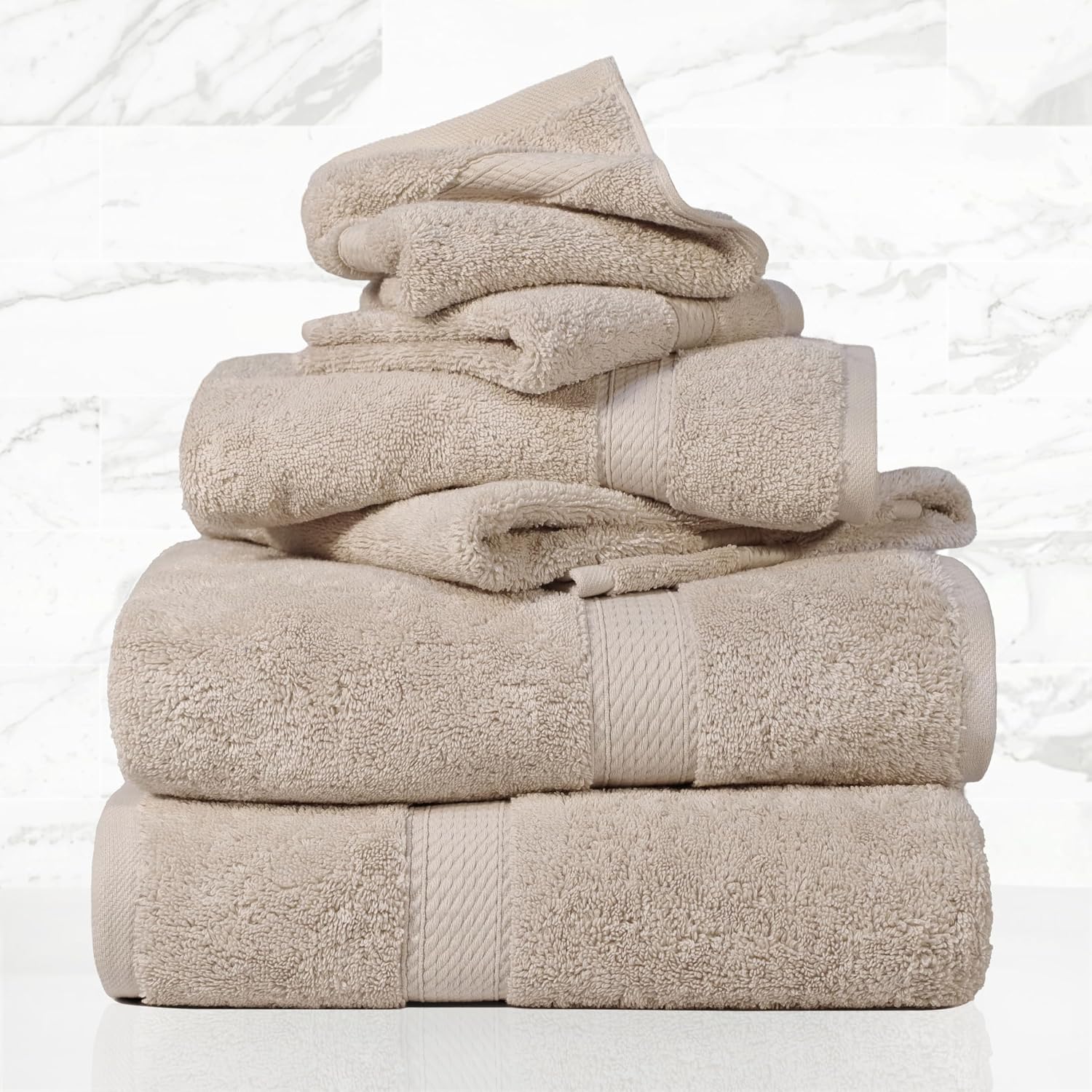 Detalle 2 de Ensemble de toilette Stone 6 pièces, coton égyptien 900 g ⚖