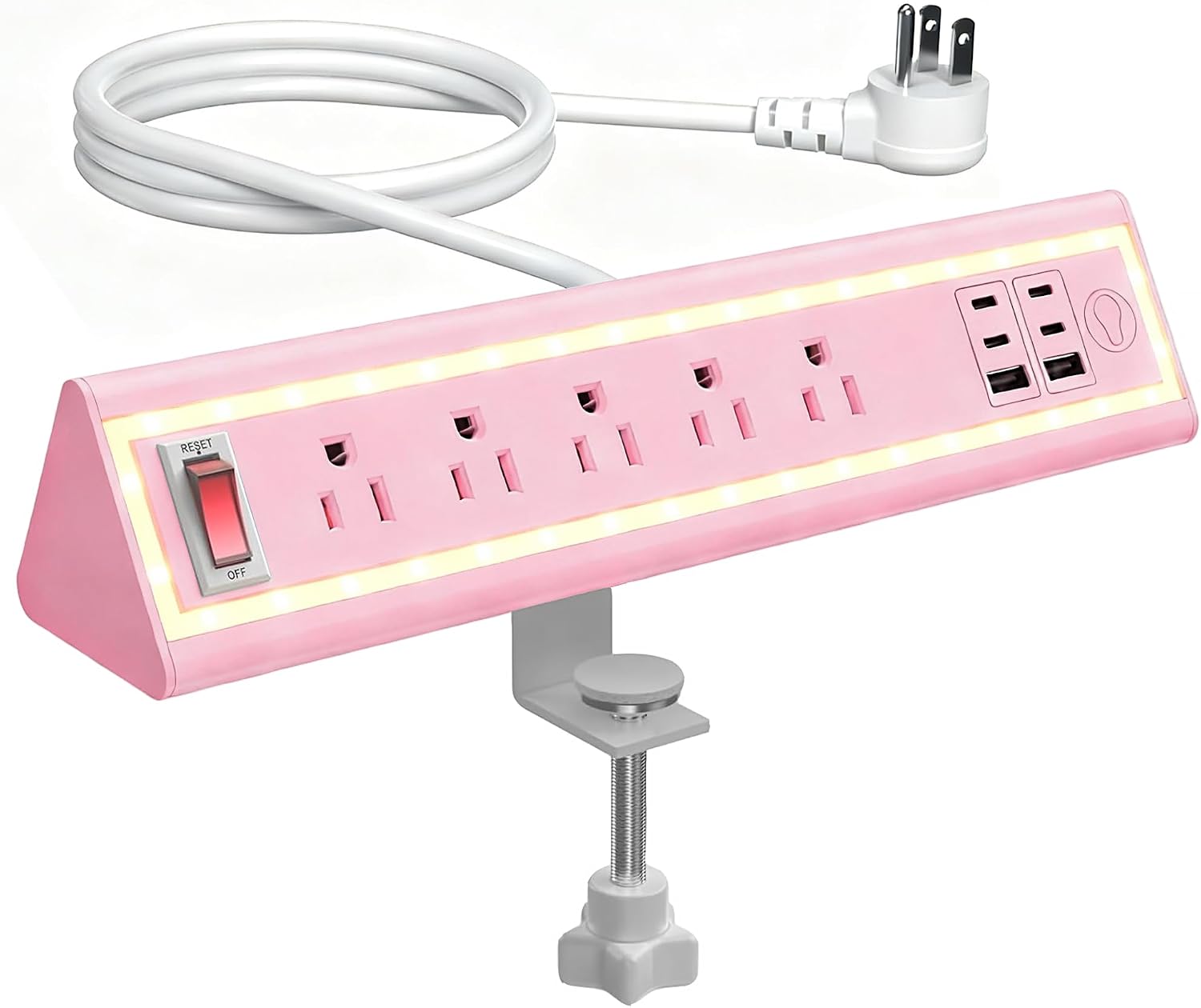Detalle de NYYTGE Desk Clamp Power Strip with Nightlight, 40W Fast Charging (5 AC Outlets, 10FT Cord)