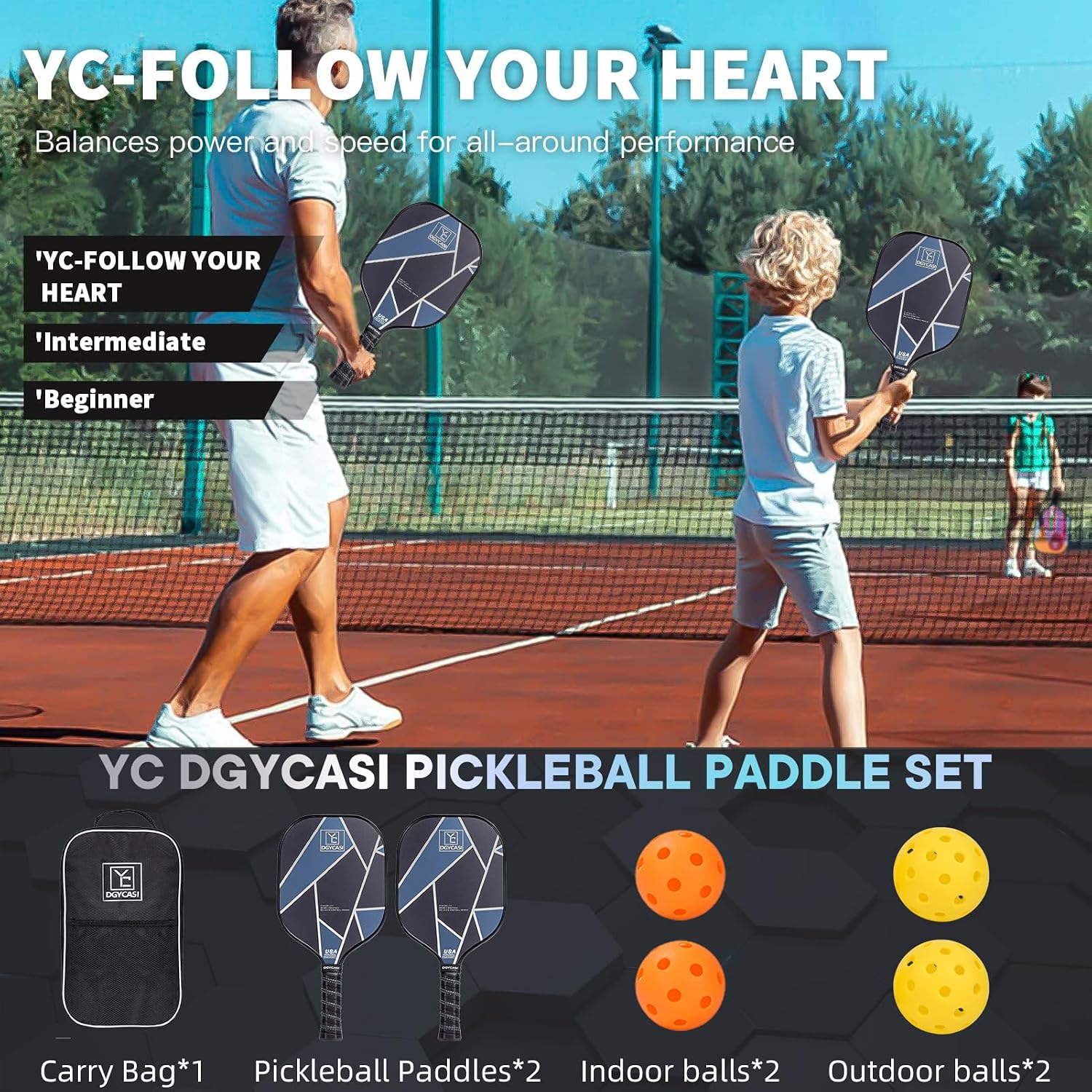 Detalle 1 de YC DGYCASI Pickleball Paddle Set, Carbon Fibre