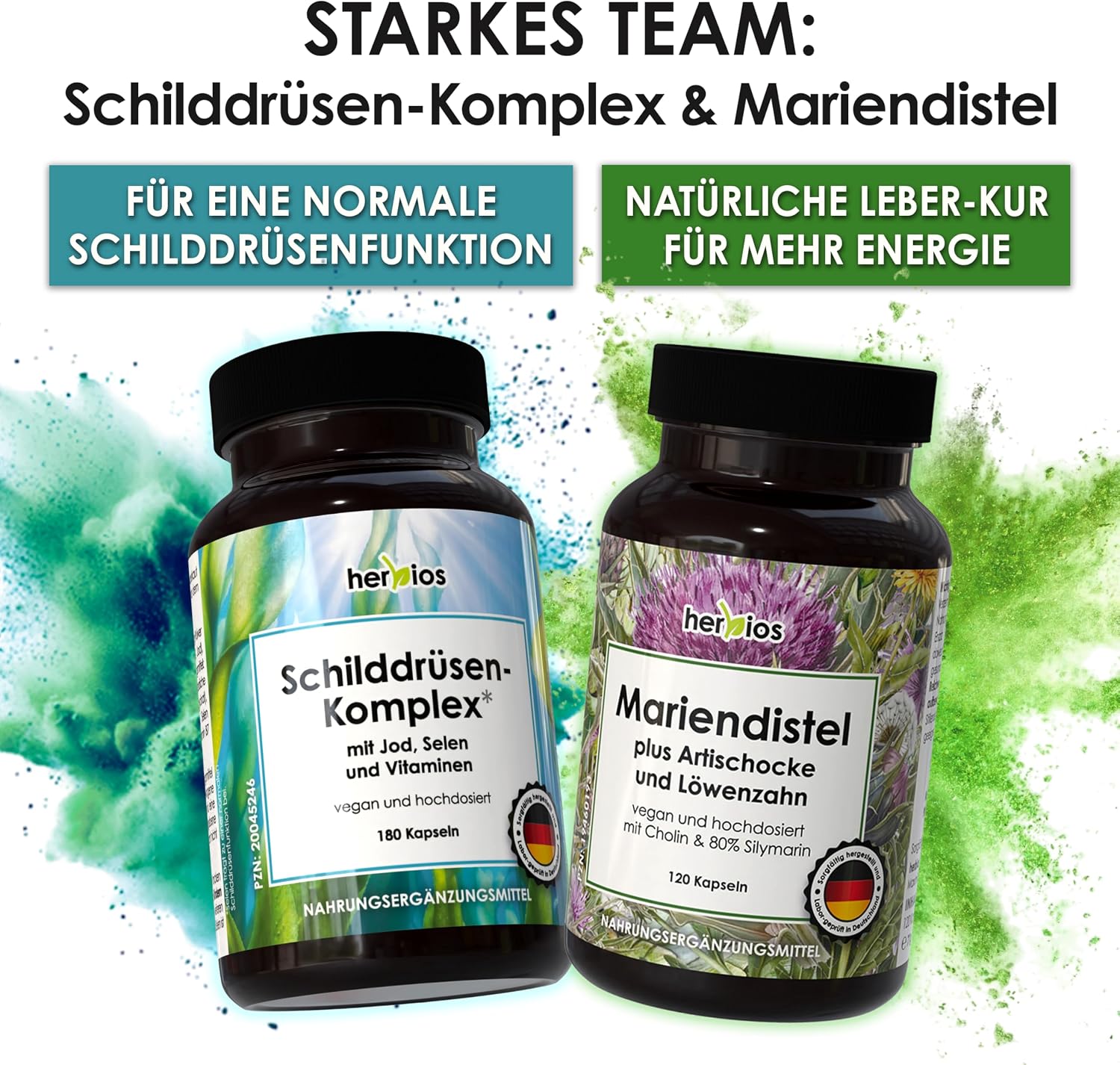 Thumbnail 6 de HERBIOS Jod-Selen Komplex – 180 Schilddrüsen-Kapseln für bis zu 6 Monate (vegan, laborgeprüft) mit L‑Tyrosin, Eisen, B‑Vitamine & Folsäure