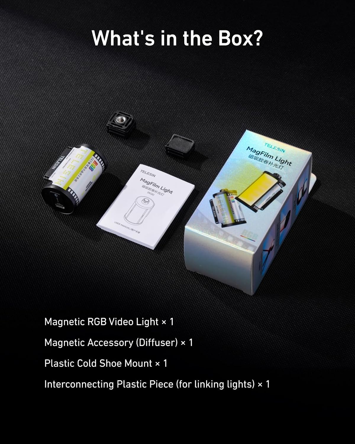 Thumbnail 5 de TELESIN Magnetic RGB Video Light with cold shoe mount (CRI 95+, 2700–7500K)