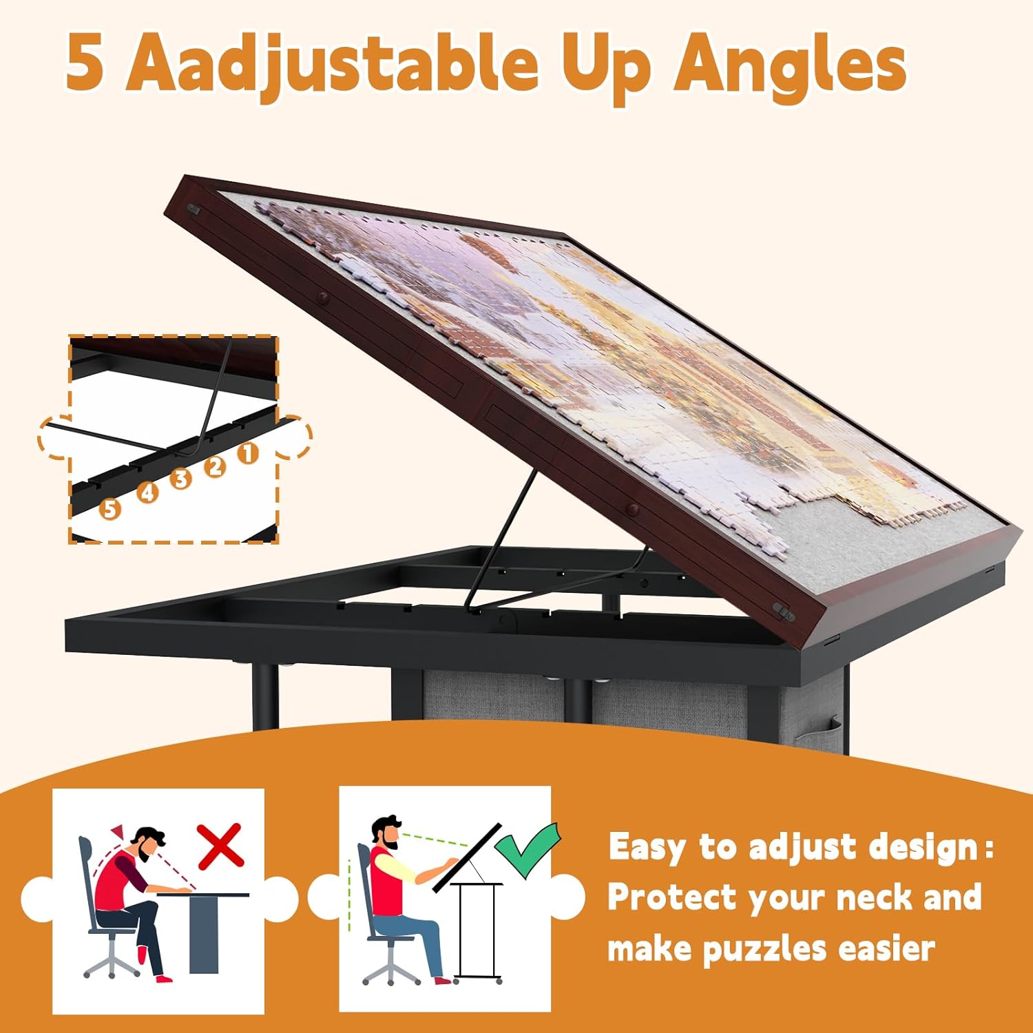 Detalle 2 de Doerpuz Jigsaw Puzzle Table 25–33" Adjustable Height 📐