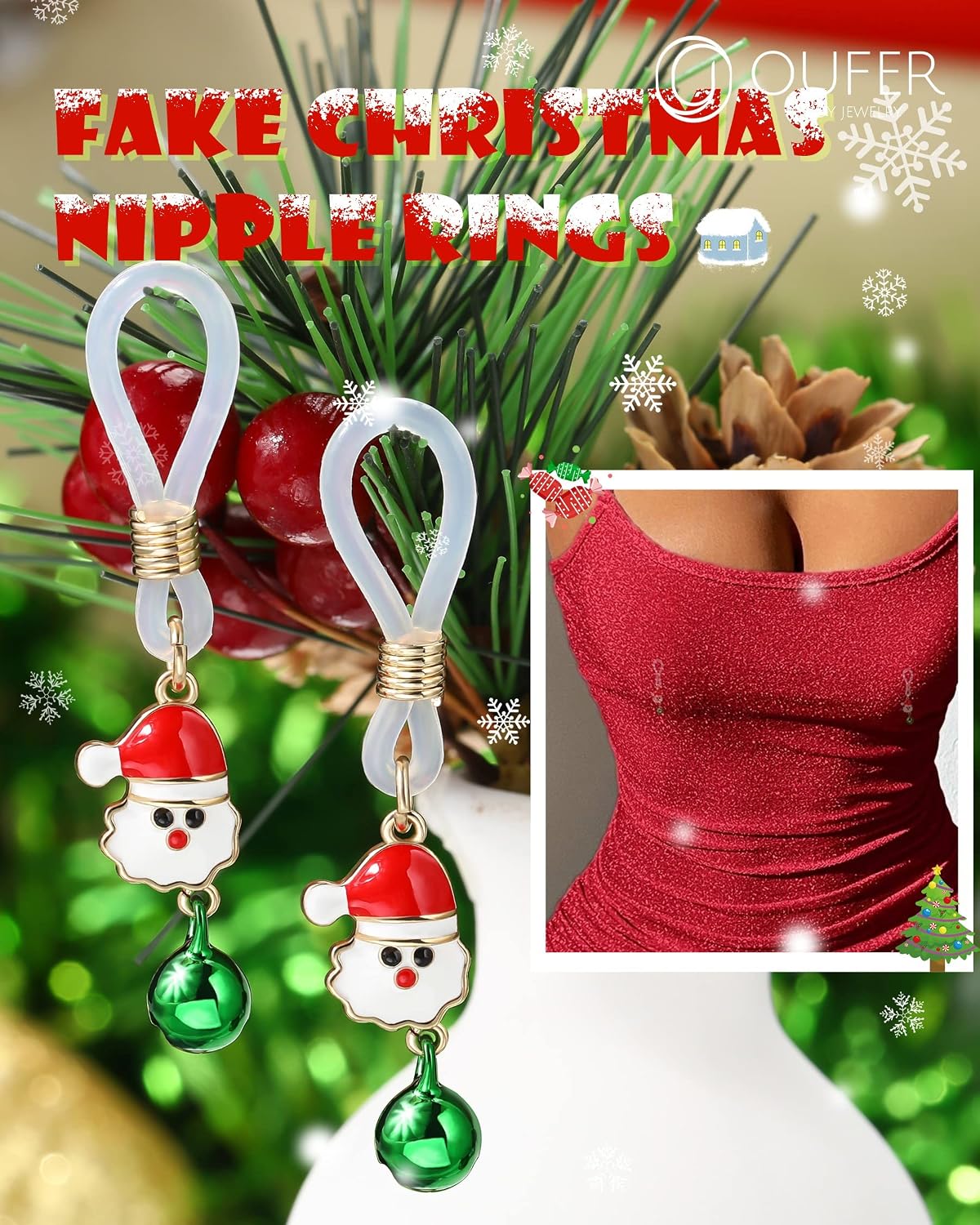 Detalle 2 de OUFER 2 pièces Fake Nipple Piercings Bar Noël