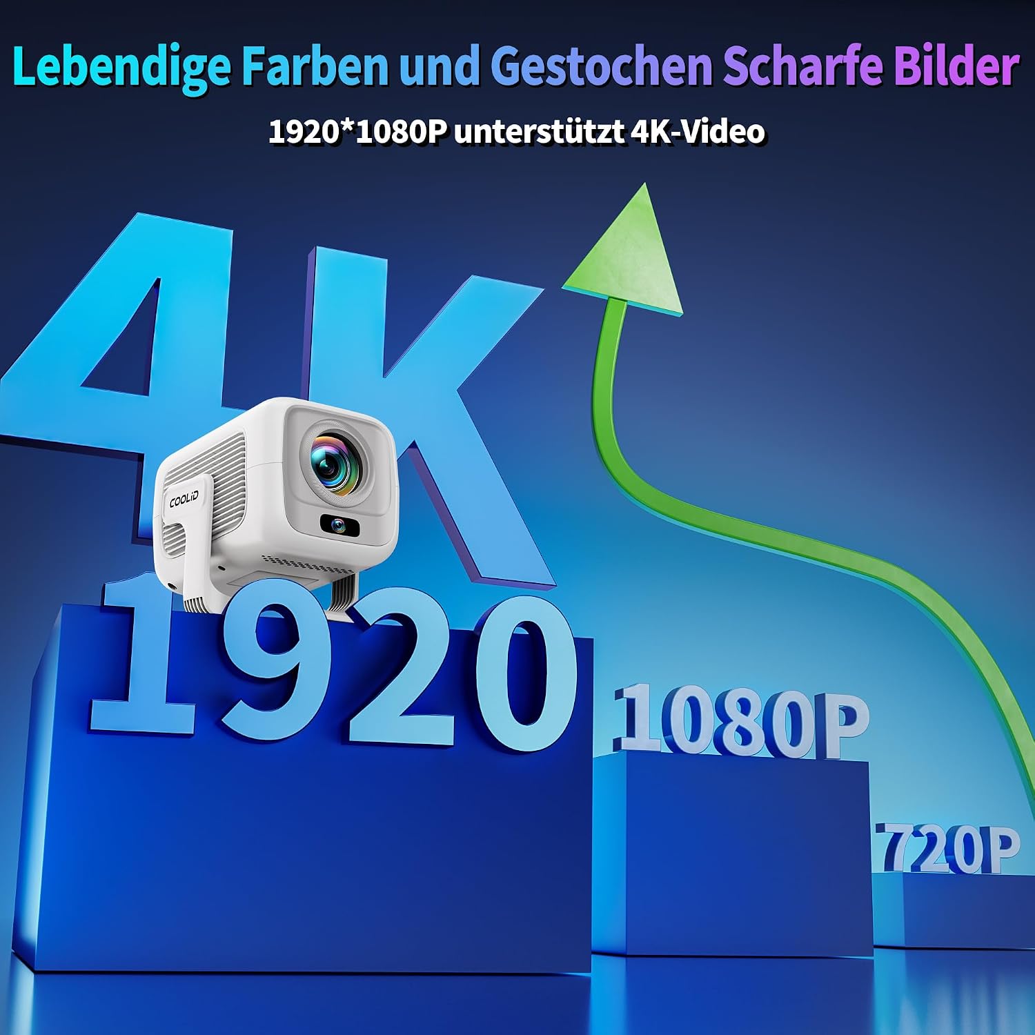 Thumbnail 4 de [Autofokus & 2026 Upgraded] Mini Beamer 4K/Full-HD 1080p mit WiFi 6 und BT 5.4, Autofokus & Trapezkorrektur, TV Stick/USB/Laptop/PC, weiß
