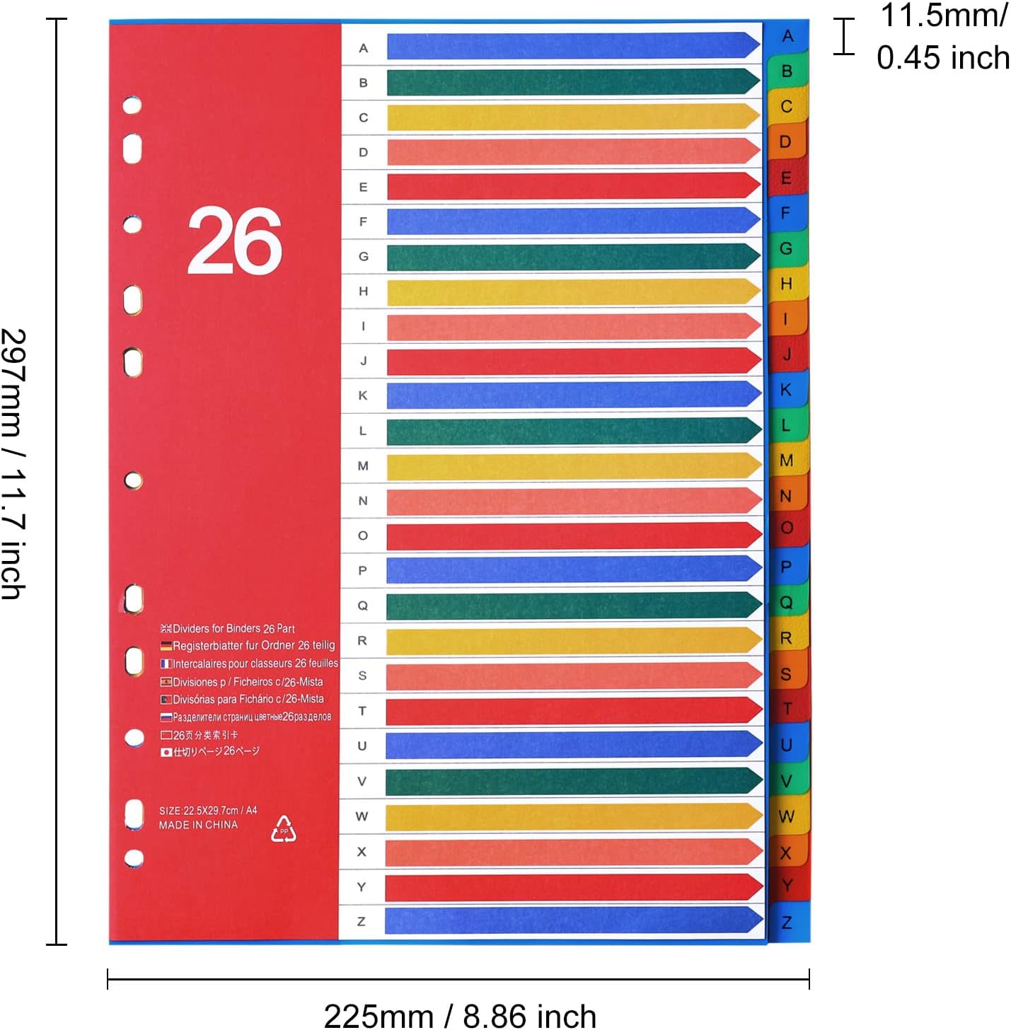 Thumbnail 1 de Lot de 5 intercalaires A4 A-Z Srvnpioy pour classeurs à anneaux, 26 onglets en polypropylène multicolores
