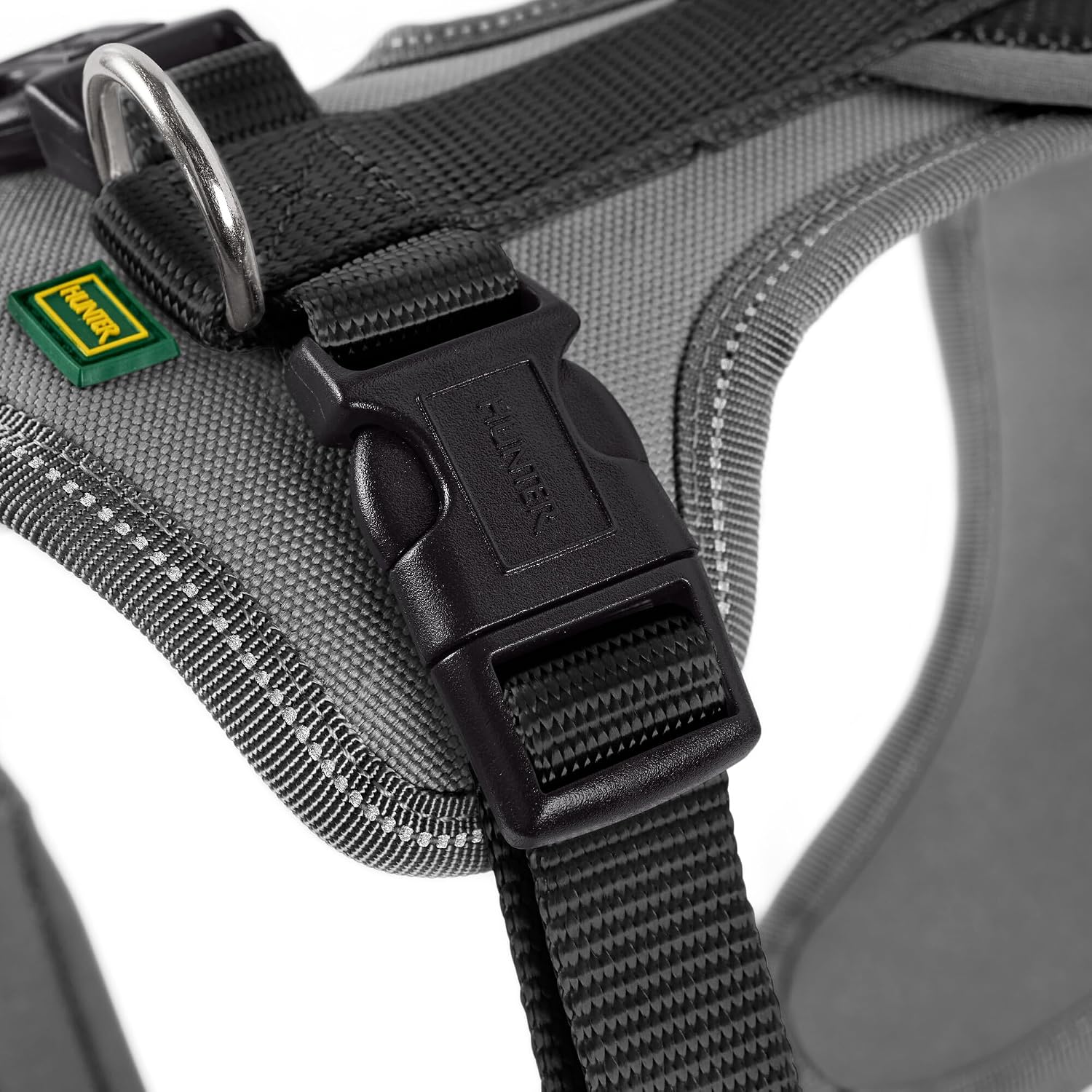 Detalle de HUNTER Hundegeschirr NEOPREN – Größe S, schwarz/grau, komfortables Polster-Nylon-Geschirr mit Reflektionsstreifen