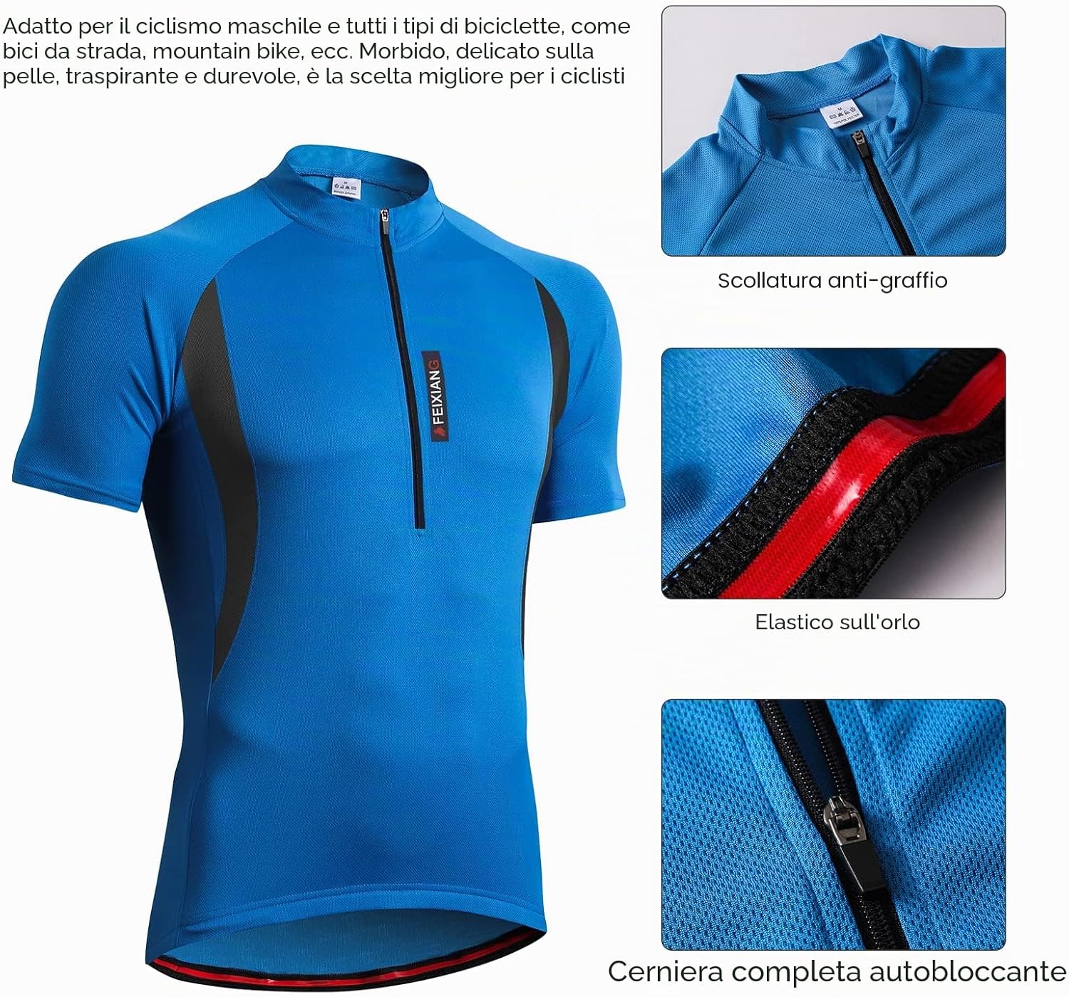 Detalle de Maglia da ciclismo uomo MEETWEE con zip e 3 tasche, maniche corte/lunghe in tessuto traspirante