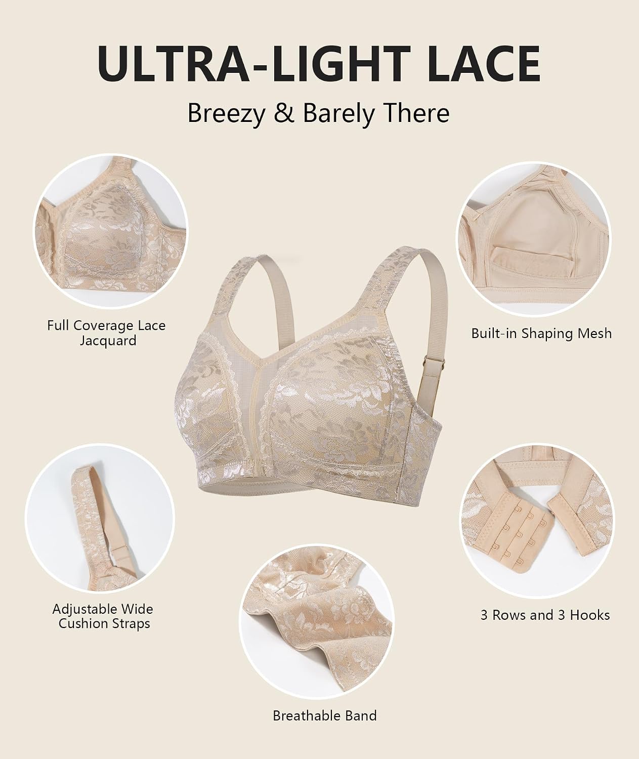 Detalle 2 de UPGAMR Full Coverage Minimizer Bra (wirefree) – lace jacquard, plus size comfort