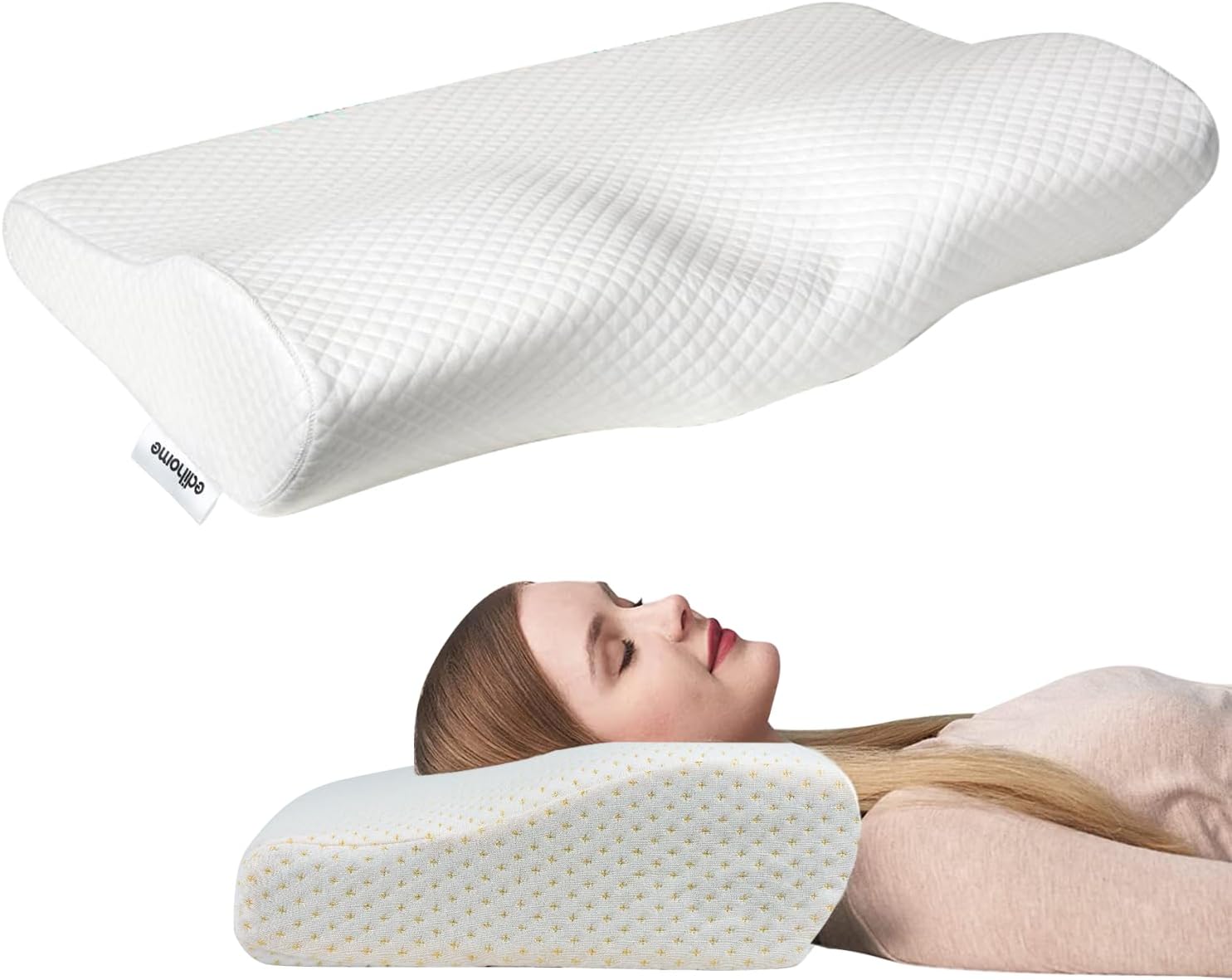 Detalle de Edihome Oreiller Ergo Cervical en mousse mémoire 50 x 30 x 10 cm avec housse coton hypoallergénique