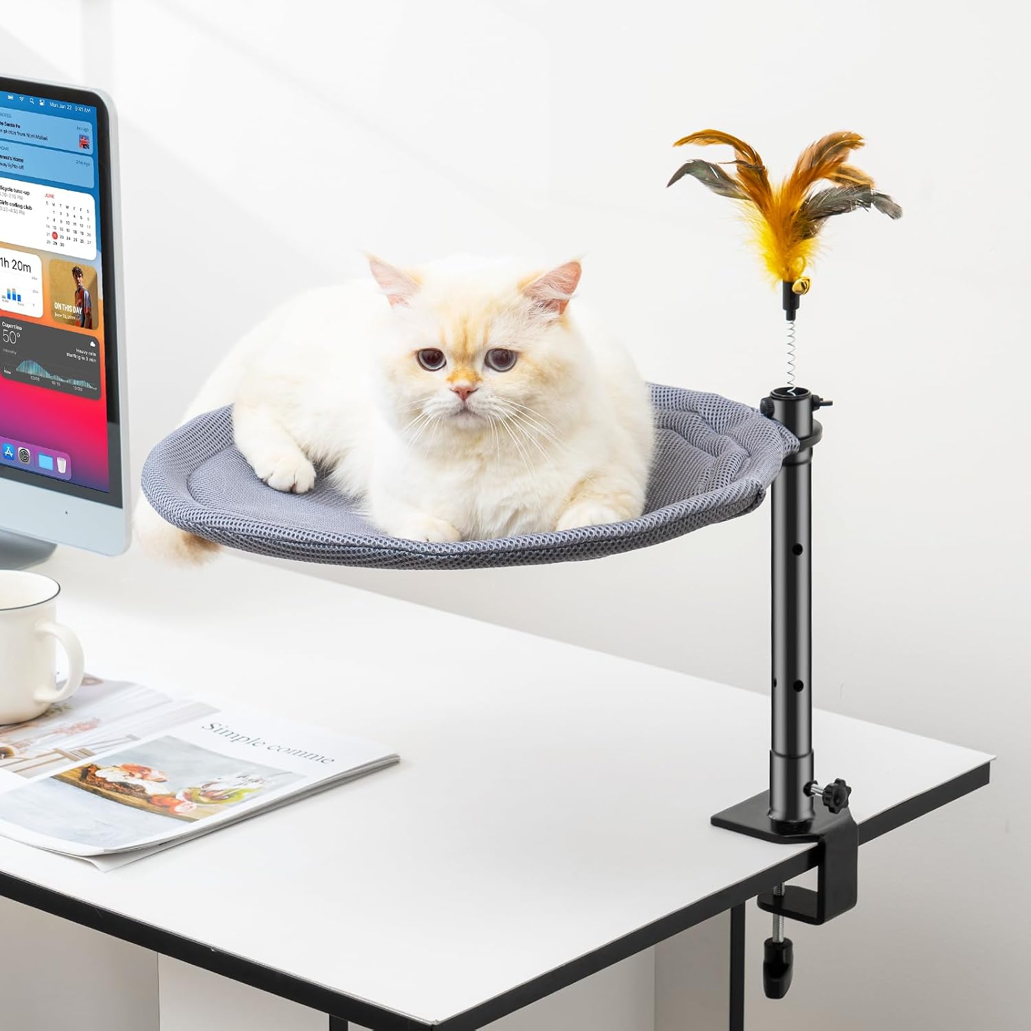 Thumbnail 6 de Uross Cat Bed for Desk – 360° Rotatable Cat Hammock Bed (LightGrey)