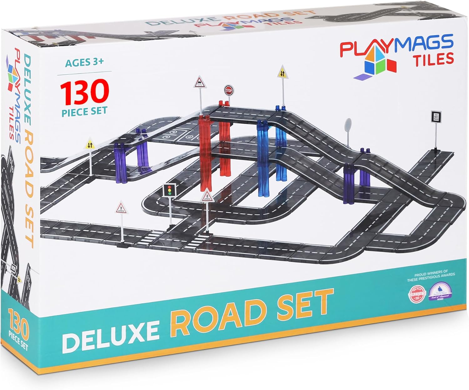 Detalle de Playmags 185 – magnetyczne płytki drogowe, 130 elementów, proste i zakrzywione tory