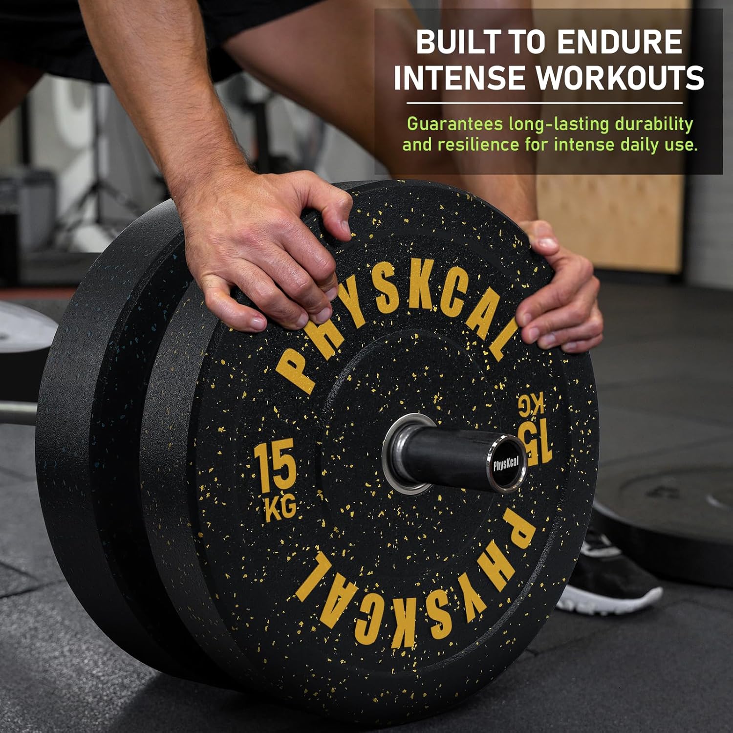 Thumbnail 3 de PhysKcal Hi-Temp Crumb Rubber Olympic Bumper Plates with 2’’ Stainless Steel Insert (IWF coloured weight discs)