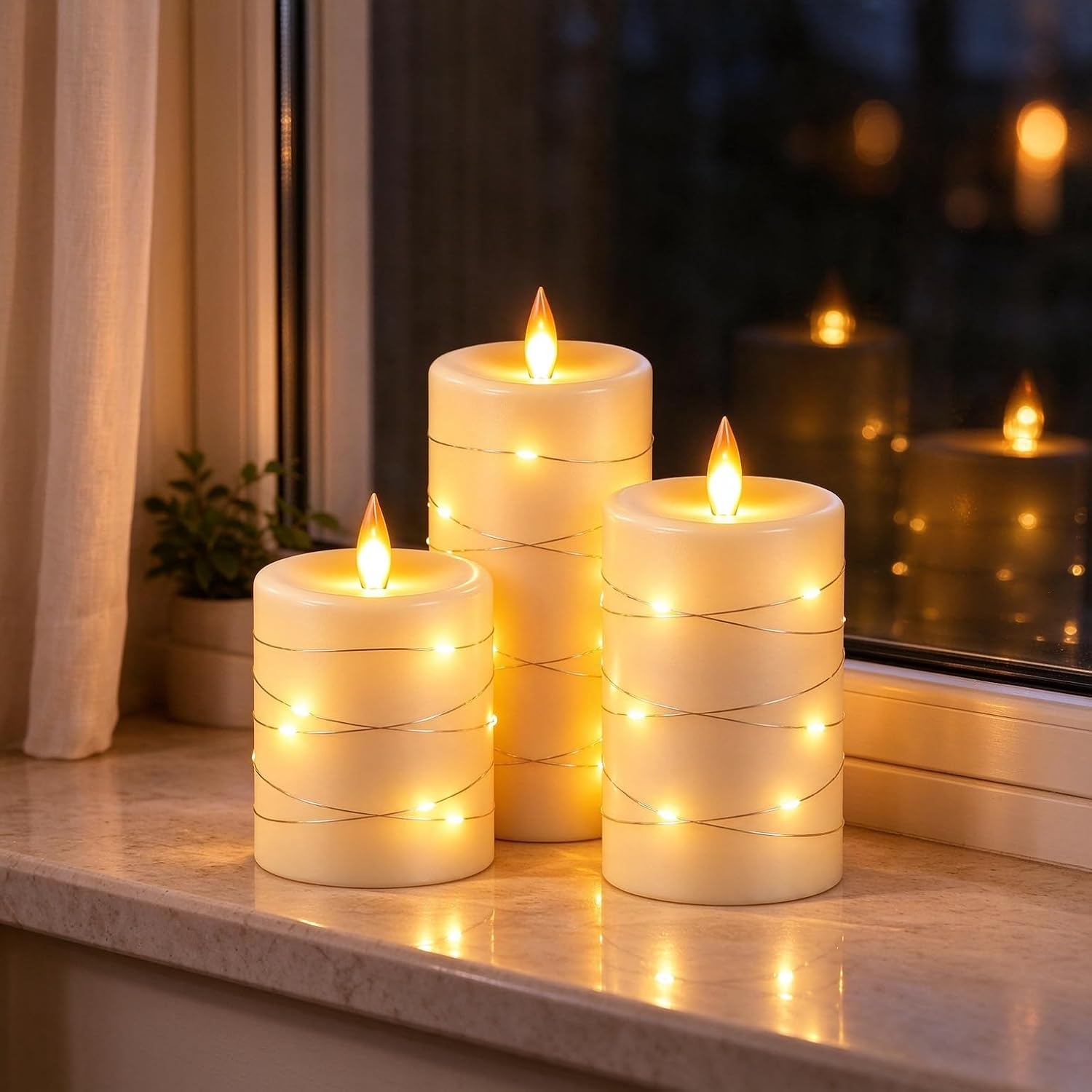Detalle 1 de Da by Z-3 Flameless LED Candles, Real Wax, Ivory with Copper Lights