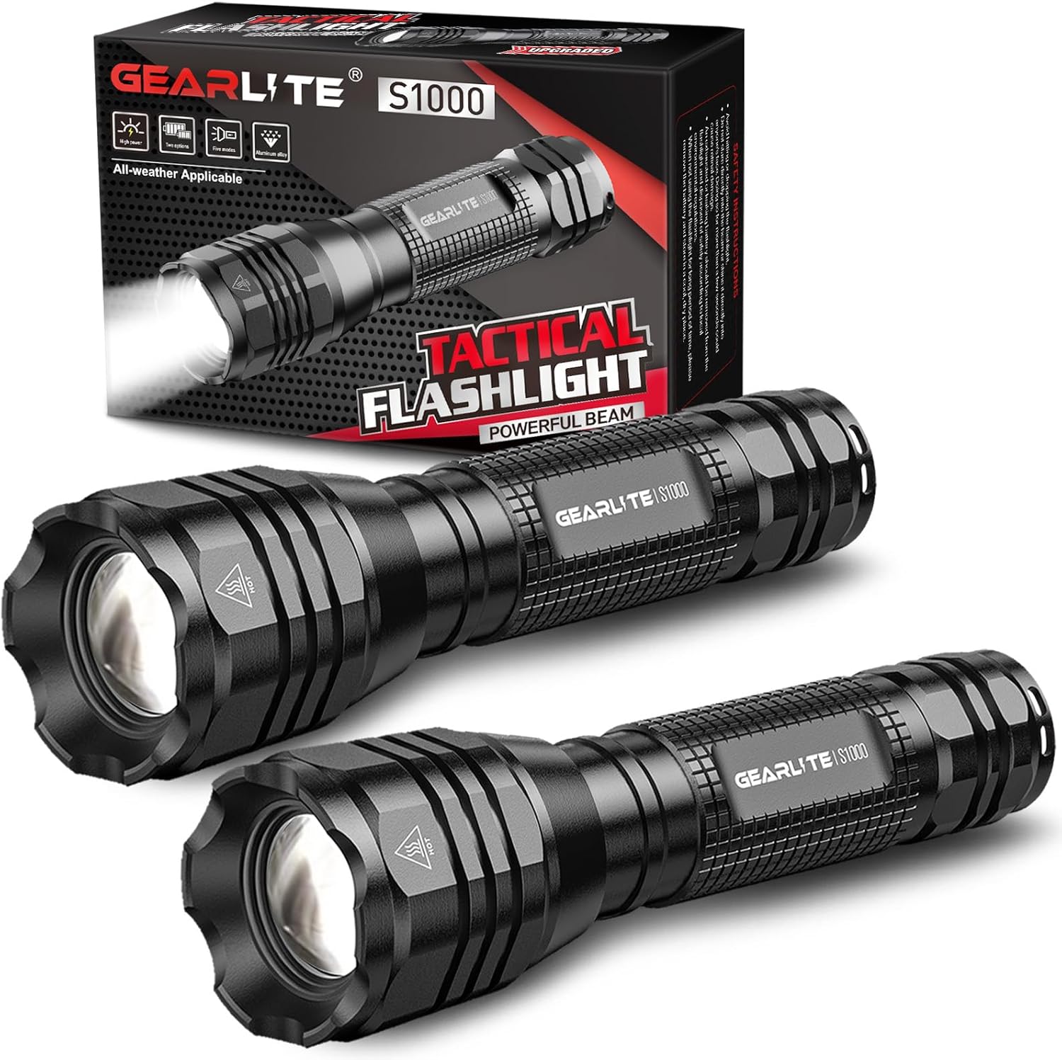Detalle de GEARLITE LED Taschenlampe Extrem Hell 2 Stück – 4000 Lumen, Aluminium, IP65, Zoom