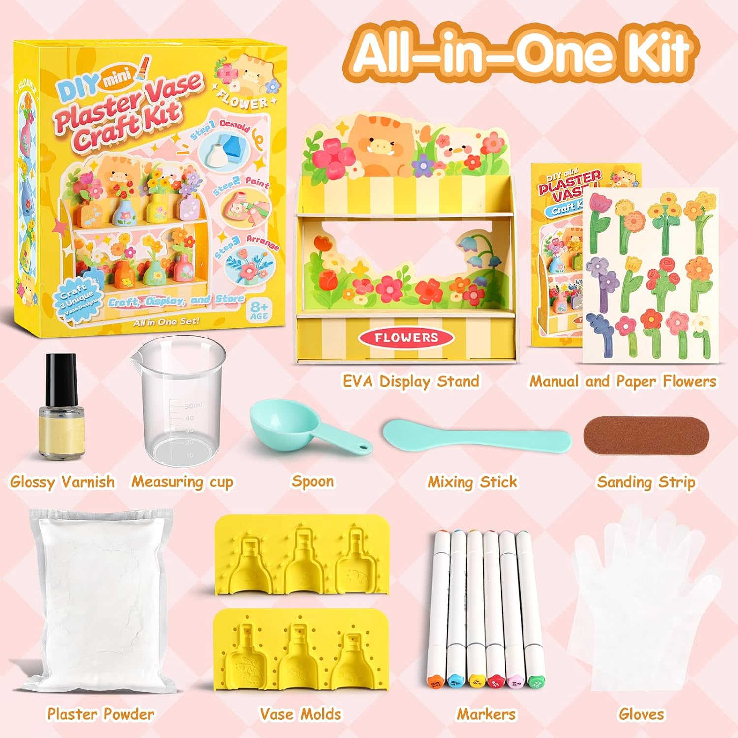 Detalle de Crelloci Mess-Free Mini Plaster Vase Painting Kit ๐จ