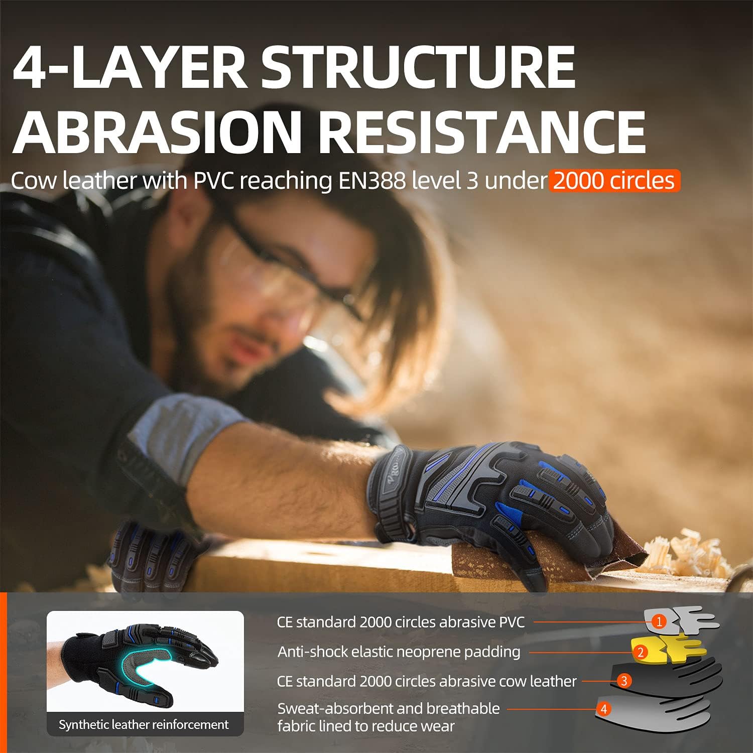 Detalle de Vgo... Work Gloves Men: Touchscreen, Anti-Impact Heavy-Duty Safety Gloves