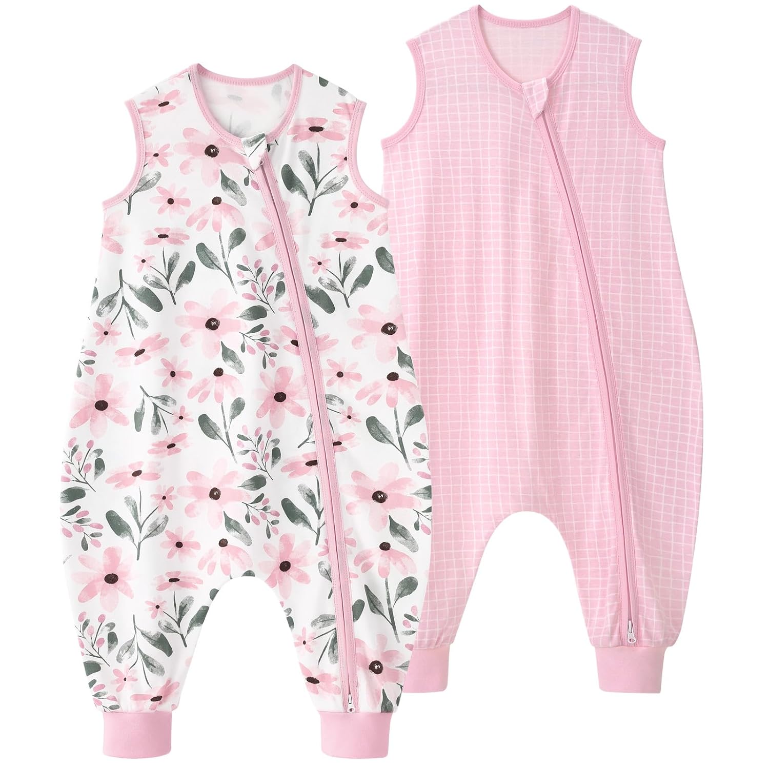 Detalle de Yoofoss 2er Pack Baby Schlafsack mit Füßen 0.5 Tog – 100% Baumwolle, Größe 70 cm, rosa Blume