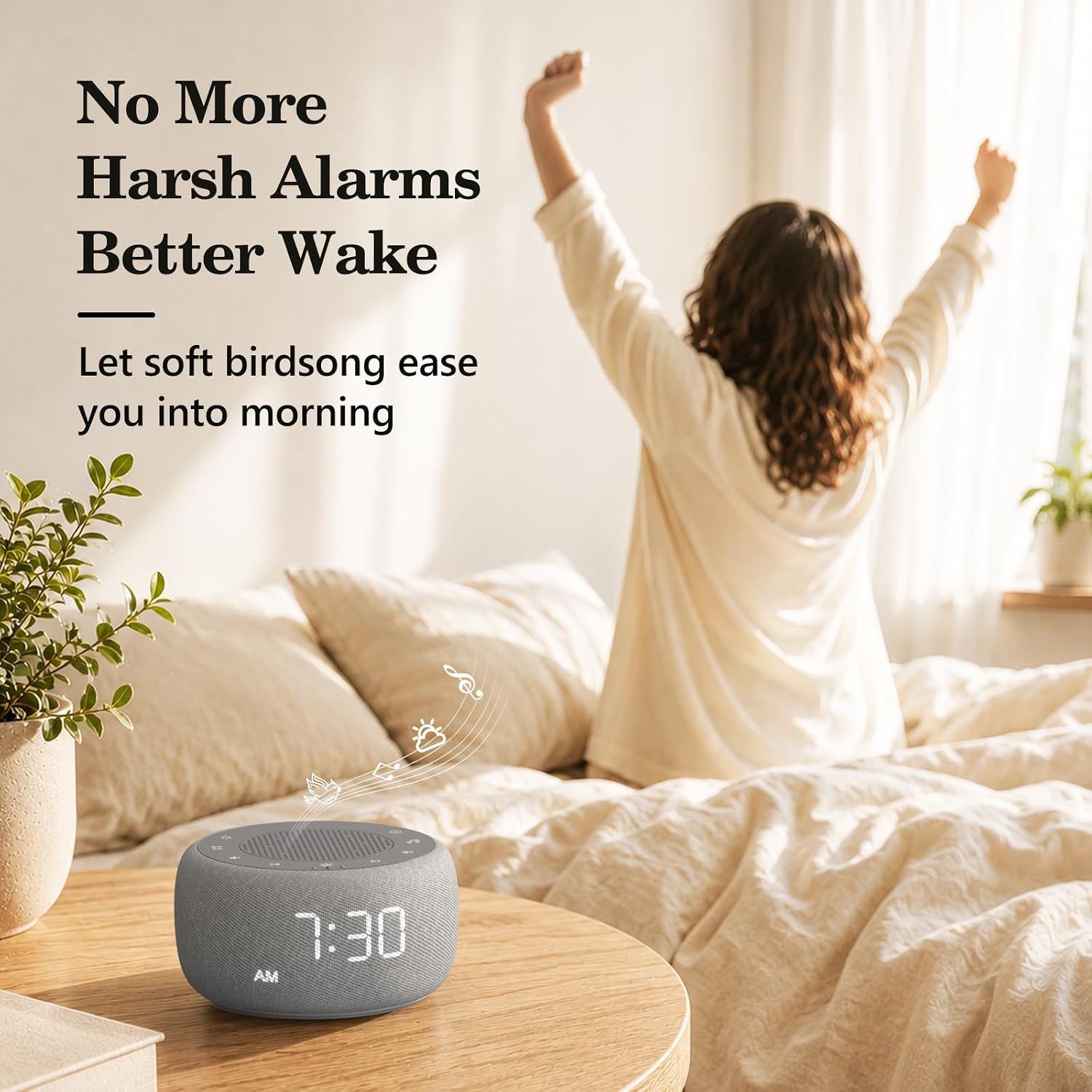 Detalle de BUFFBEE Alarm Clock with Sound Machine: A calm, sleep-friendly bedside companion