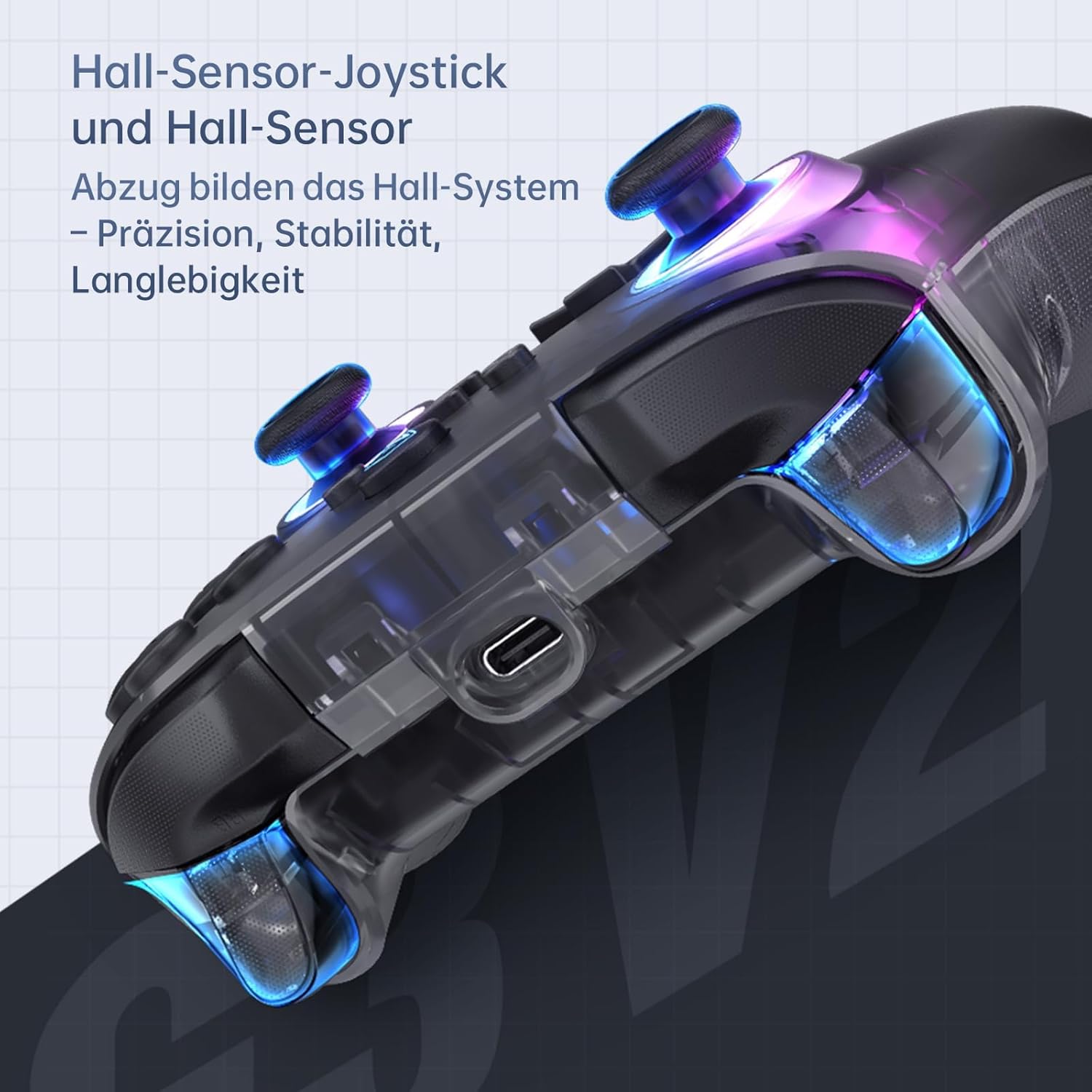 Detalle de Machenike G3V2 Controller PC Wireless mit 2 Hall-Effekt-Sticks, 2 Tasten & RGB (1000mAh, Schwarz)